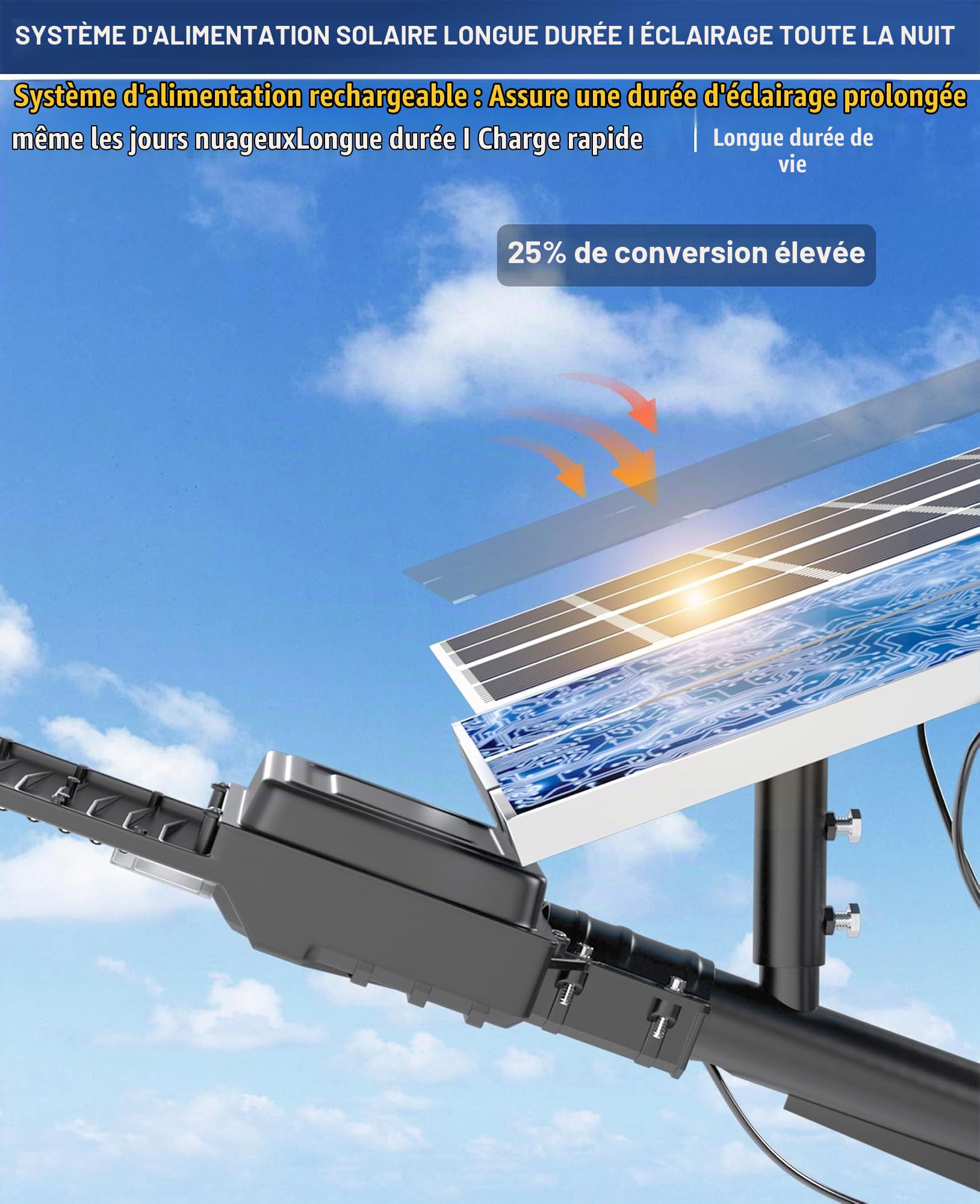 JAYNLT X-18000W Lampadaire Solaire Extérieur Puissant avec Telecommande