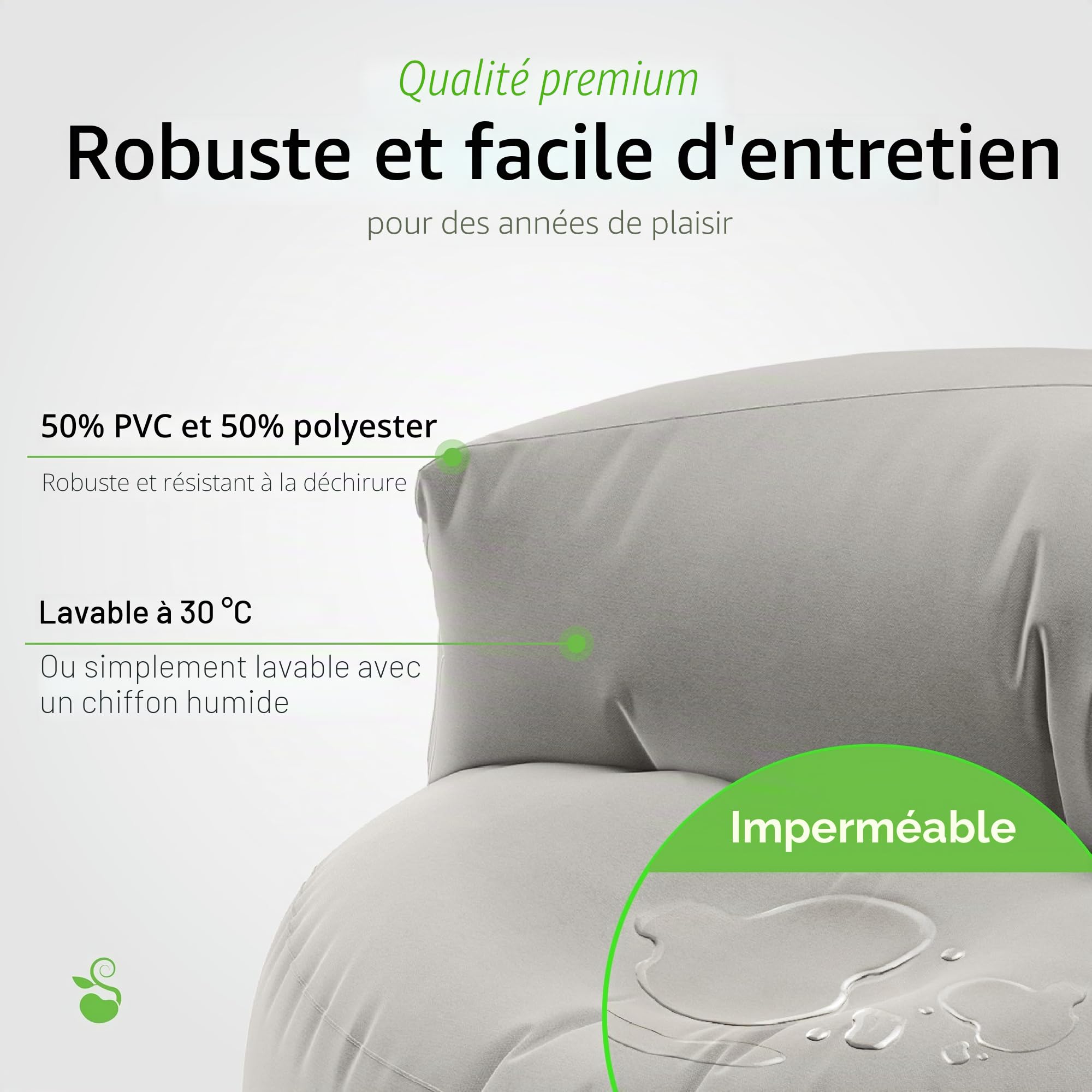 Green Bean© Canapé-Sac avec matériau de Remplissage | Lounge en Design de Pouf 90 x 50 cm avec Dossier Ergonomique & Housse Lavable | Convient pour l'intérieur et l'extérieur en Gris Clair