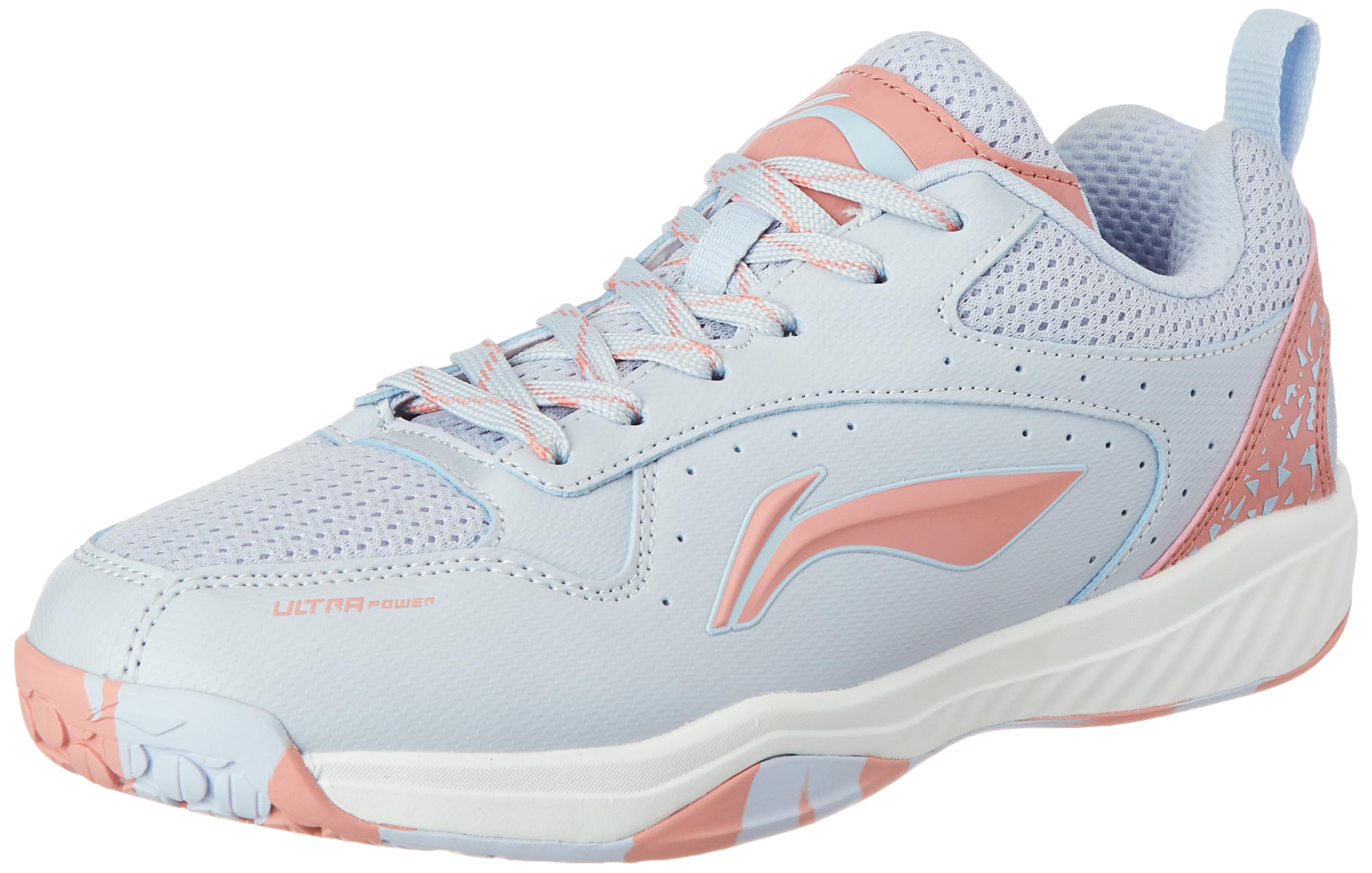 Li-NingUltra Power Non-Marking Badminton Shoe|Indoor Sports|Stability Heel, Prototypical Sole, Lightweight Shoe (Arctic ICE/Lobster Bisque,UK 4)