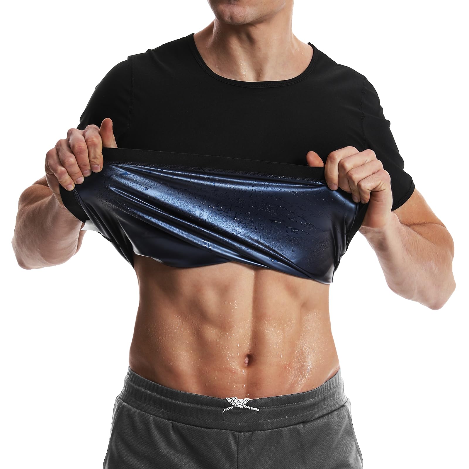 Vigorix Sauna Shirt Waist Trainer for Men Sweat Vest Workout Gym Versatile Shaper Sweat Enhancer Short Sleeve-image-29