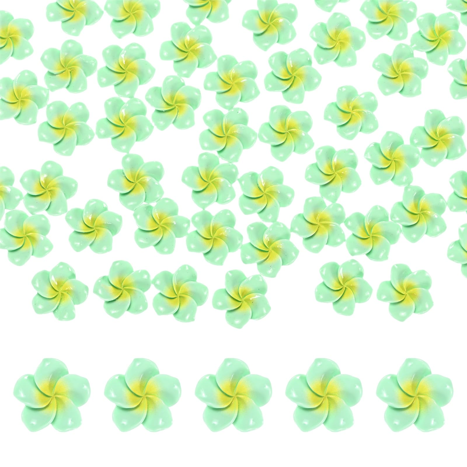 M METERXITY 50-Pack Resin Flowers, 0.79inch/2cm Artificial Plumeria Flowers Flatback Mini for DIY Crafts/Dress/Wedding/Party Decoration, Fake Hawaiian Petals [Green]