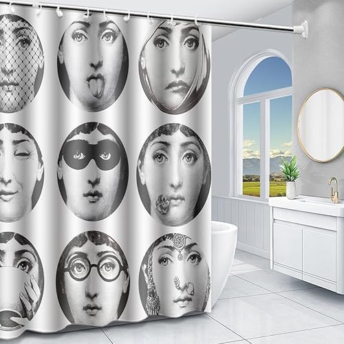 Miniatura 3 de Cortina de ducha decorativa de tela impermeable de 72 x 72 pulgadas, diseño de Piero Fornasetti de Italia Piero Fornasetti con 12 ojales y ganchos