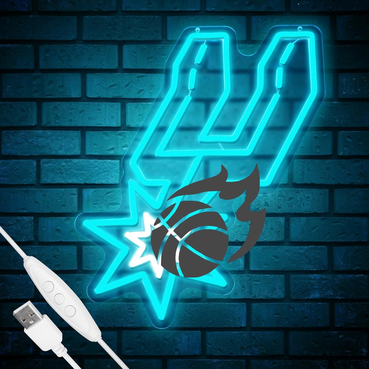 Basketball Team Neon Sign, Led Dimmable SAS Basketball Team Logo USB Powered Hanging Light Up Neon Sign Night Light for Wall Decor, Man Cave, Game Room, Bedroom, Party, Birthday Christmas Merch Gift for Boys SA Fans (Spers)