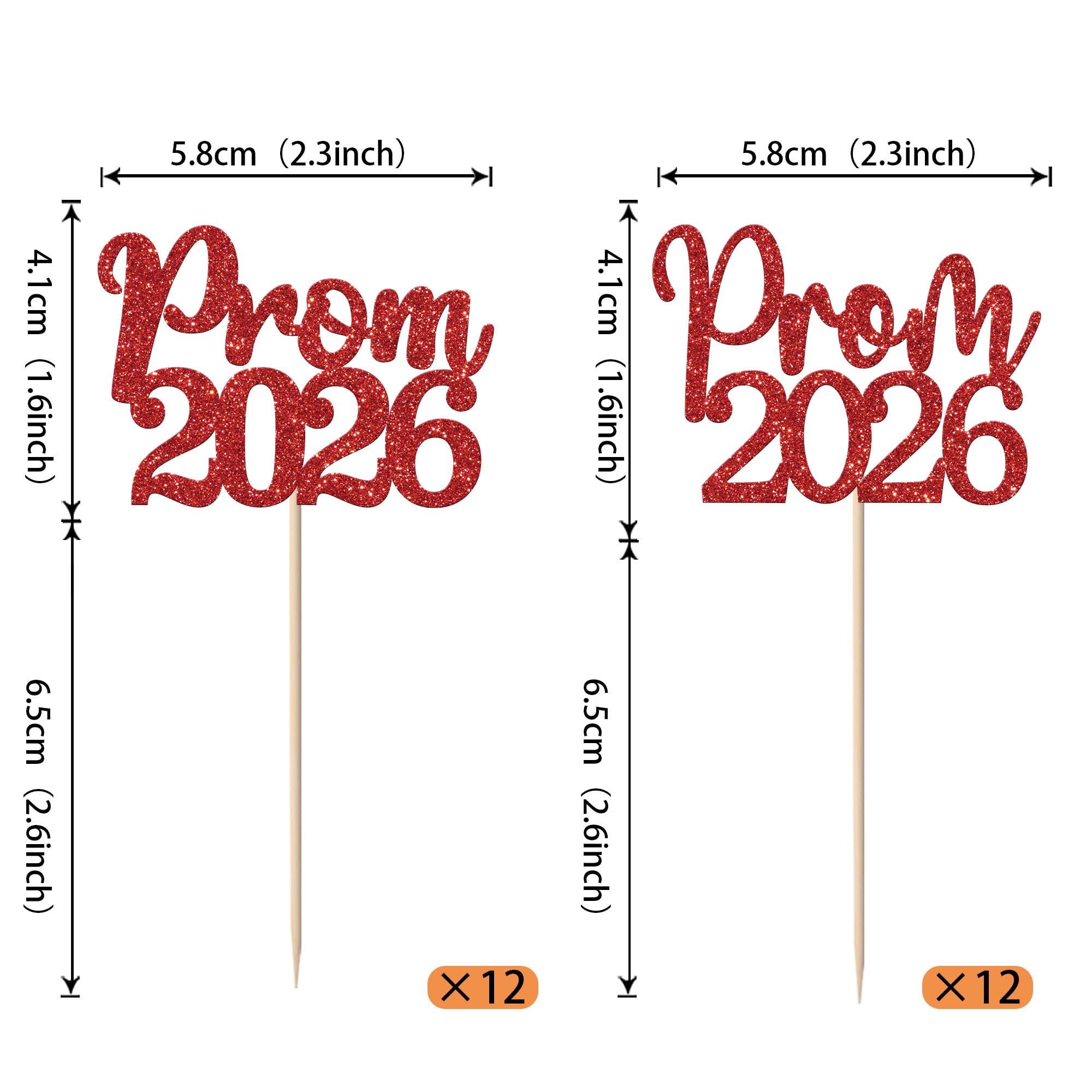SYKYCTCY 24 Pack 2026 Graduation Cupcake Toppers Glitter 2026 Prom College Cupcake Picks for Congrats 2026 Graduation Class of 2026 Theme School Party Cake Decoration Supplies Red - Image 2