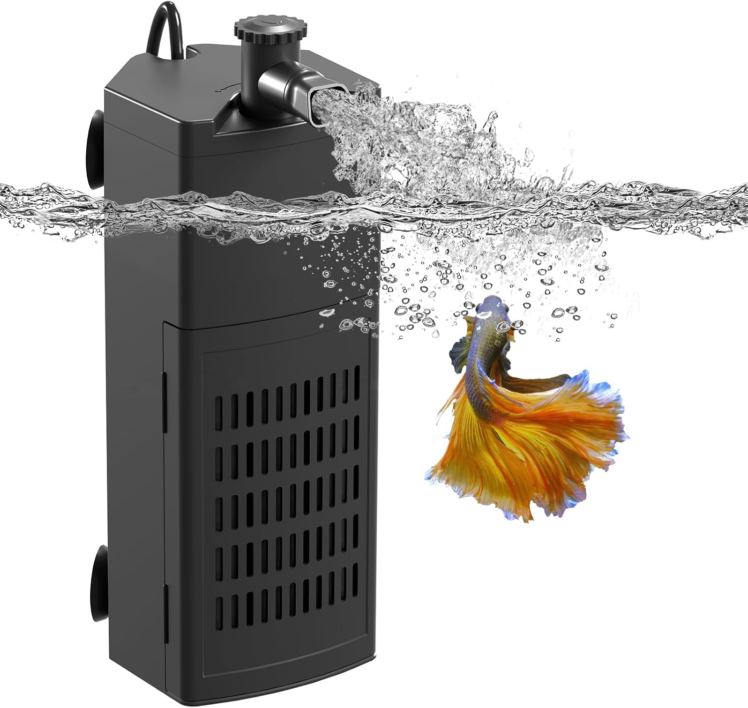 Filtro interno para acuario de hasta 10 galones, filtros de tanque de peces mejorados con trío de filtración de 3 etapas, flujo de agua ajustable,