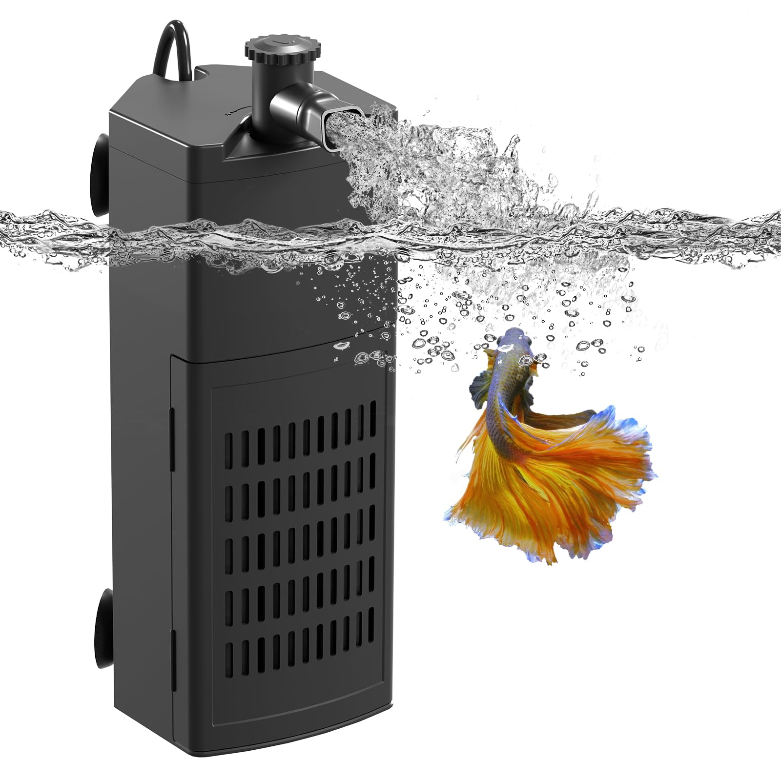 Yaubay Aquarium Internal Filter for Up to 10 Gallons, Upgraded Fish Tank Filters with 3-Stage Filtration Trio, Adjustable Water Flow, Quiet Corner Filters for Fish Turtle Shrimp Tank, 80GPH, 4W