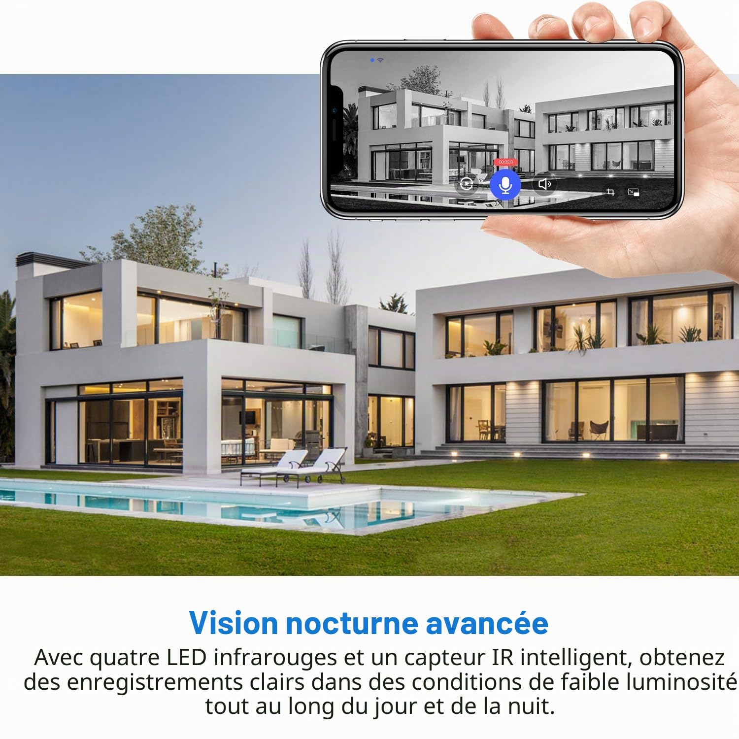 Sonnette vidéo WiFi 1080p sans fil, détection humaine AI, conversation bidirectionnelle, Wi-Fi 2,4 G, alimentation par batterie, stockage dans le cloud, surveillance intérieure et extérieure