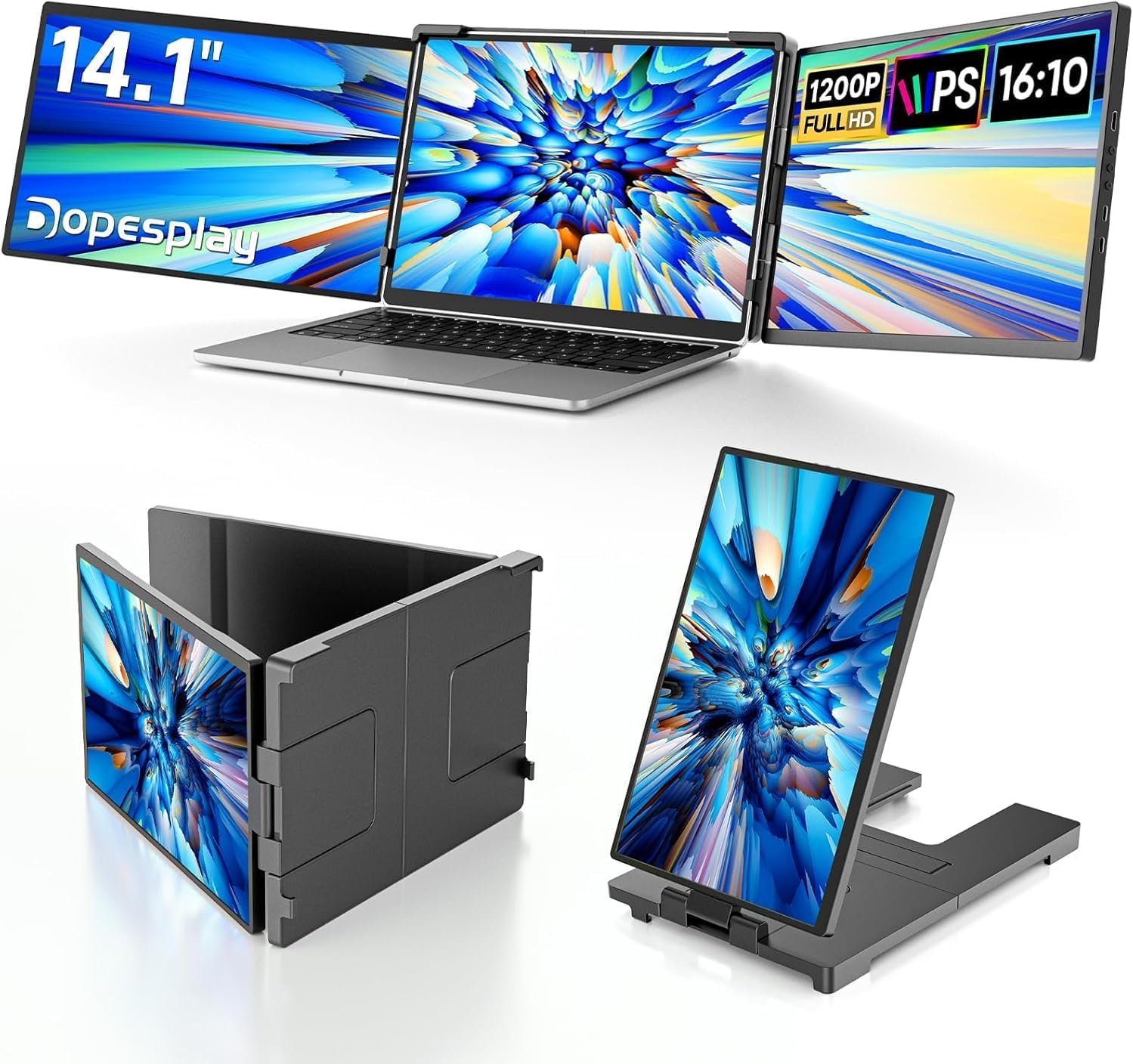 Laptop Screen Extender, 14" Triple Portable Monitor for Laptop, FHD 1200P IPS Screen Extender Monitors for 14"-17.3" Carry a USB flash drive，Plug & Play Compatible with Windows, Mac, Android
