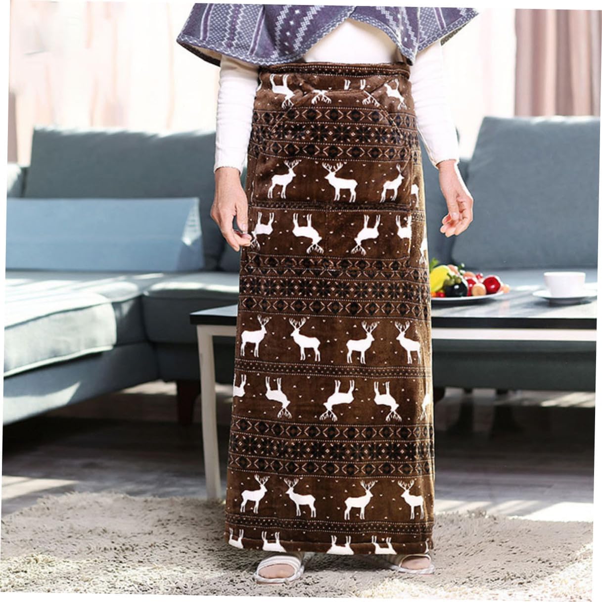 Elderly Throw Blanket for Wheelchair Warm Lap Blanket with Coffee Deer Pattern, Soft Skin-Friendly Fleece for Winter Travel and Nursing Care