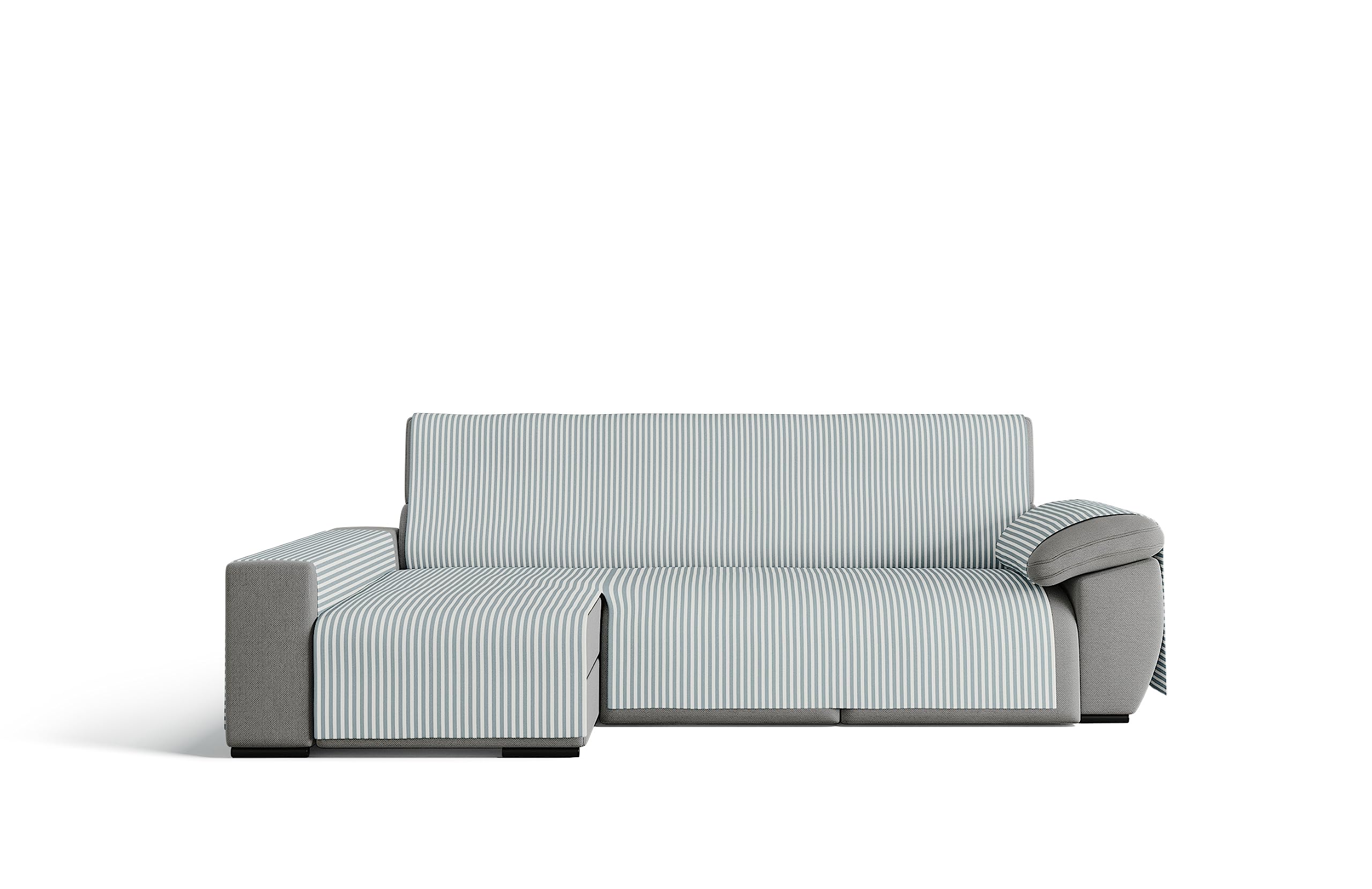GAMUSI Sofa Cover – Practical Cotton Sofa Cover Chaise Longue 240 cm Left (up to 270 cm Wide) – Sea Water Stripes