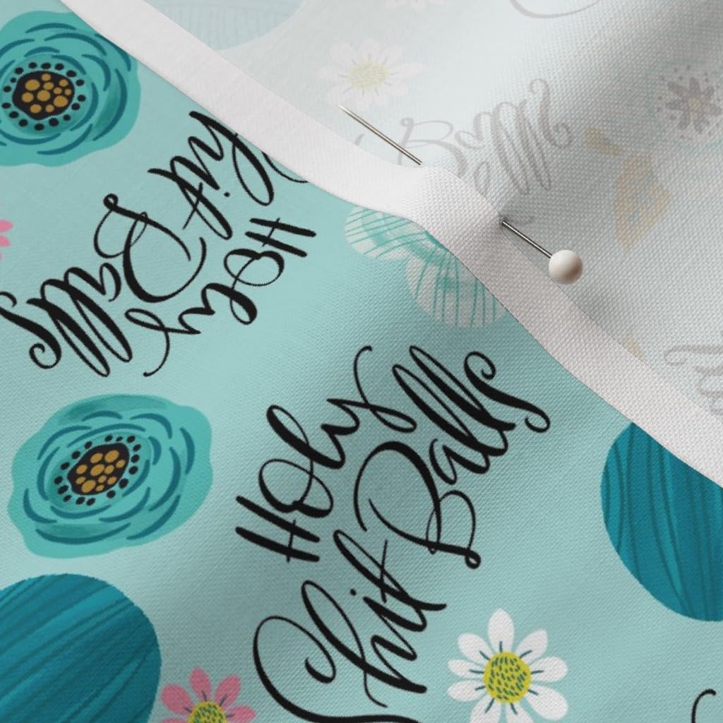 Spoonflower Fabric - Balls Ball Knitting Yarn Blue Flowers Floral Peony Pretty Swear Curse Printed on Petal Signature Cotton Fabric by The Yard - Sewing Quilting Apparel Crafts Decor