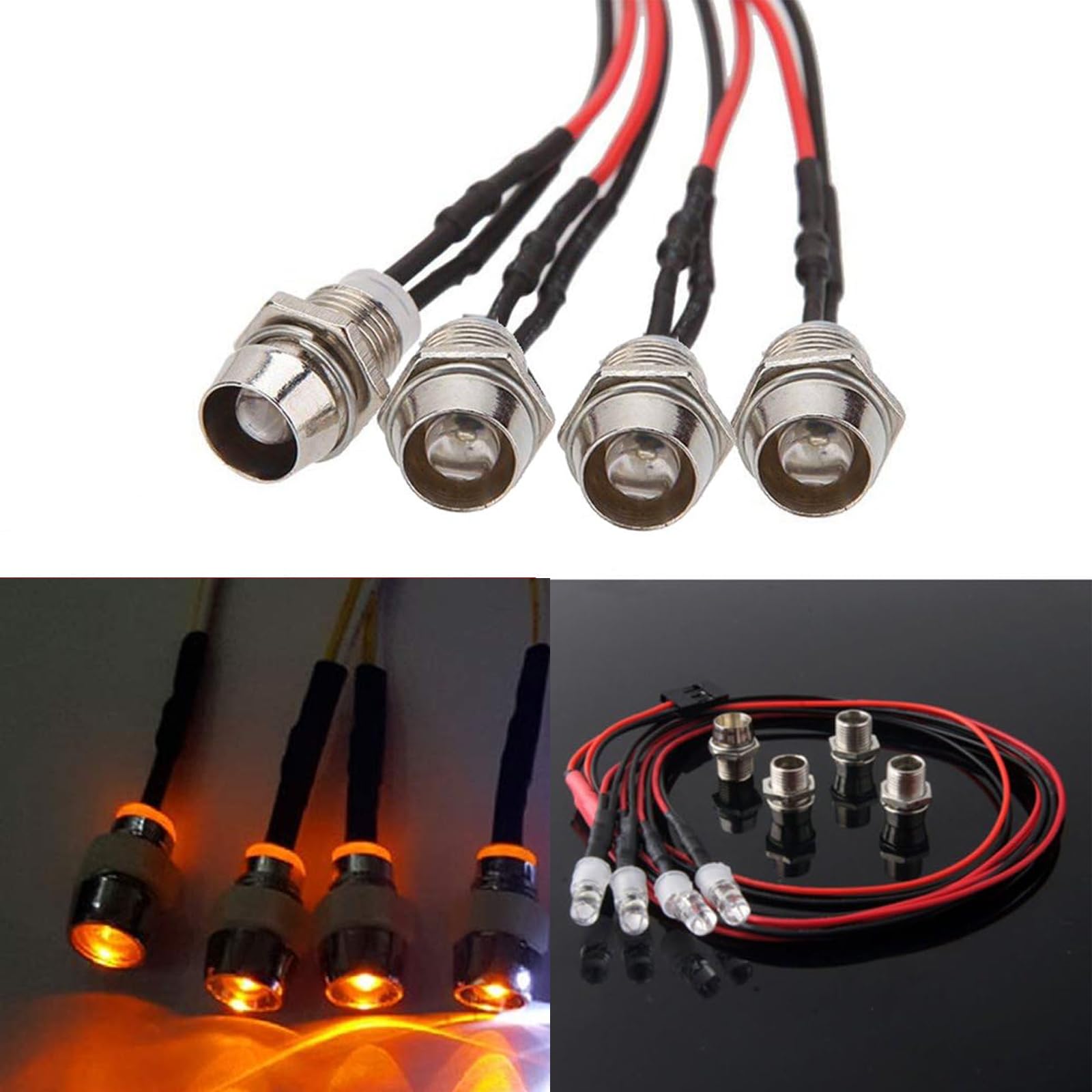 4Led RC Truck Car Led Light Kit,WONFAST LED RC Car Headlights Taillight Set Accessories for 1/10 1/12 1/8 RC Car Truck Tank Crawler for Redcat Axial HSP Tamiya SCX10(Yellow)