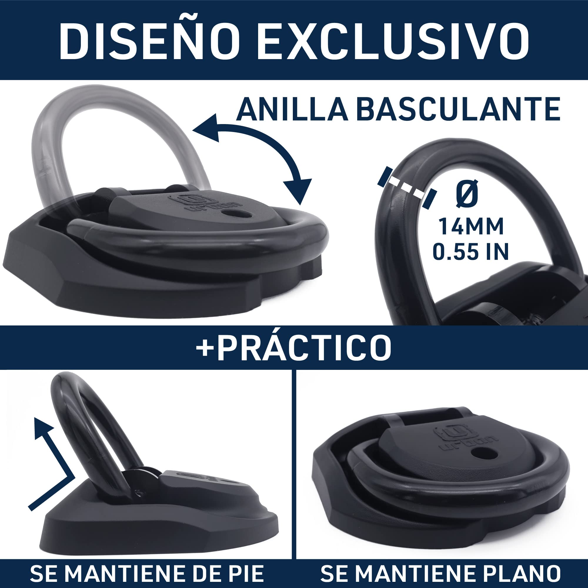 urban UR55 Anclaje Suelo Moto Alta Seguridad Testado, Anilla ø14 Abatible Acero Endurecido, 4 Pernos Expansion, Antirrobo Fijación Pared Cadena Garaje Remolque Parking Motocicleta Scooter Bicicleta