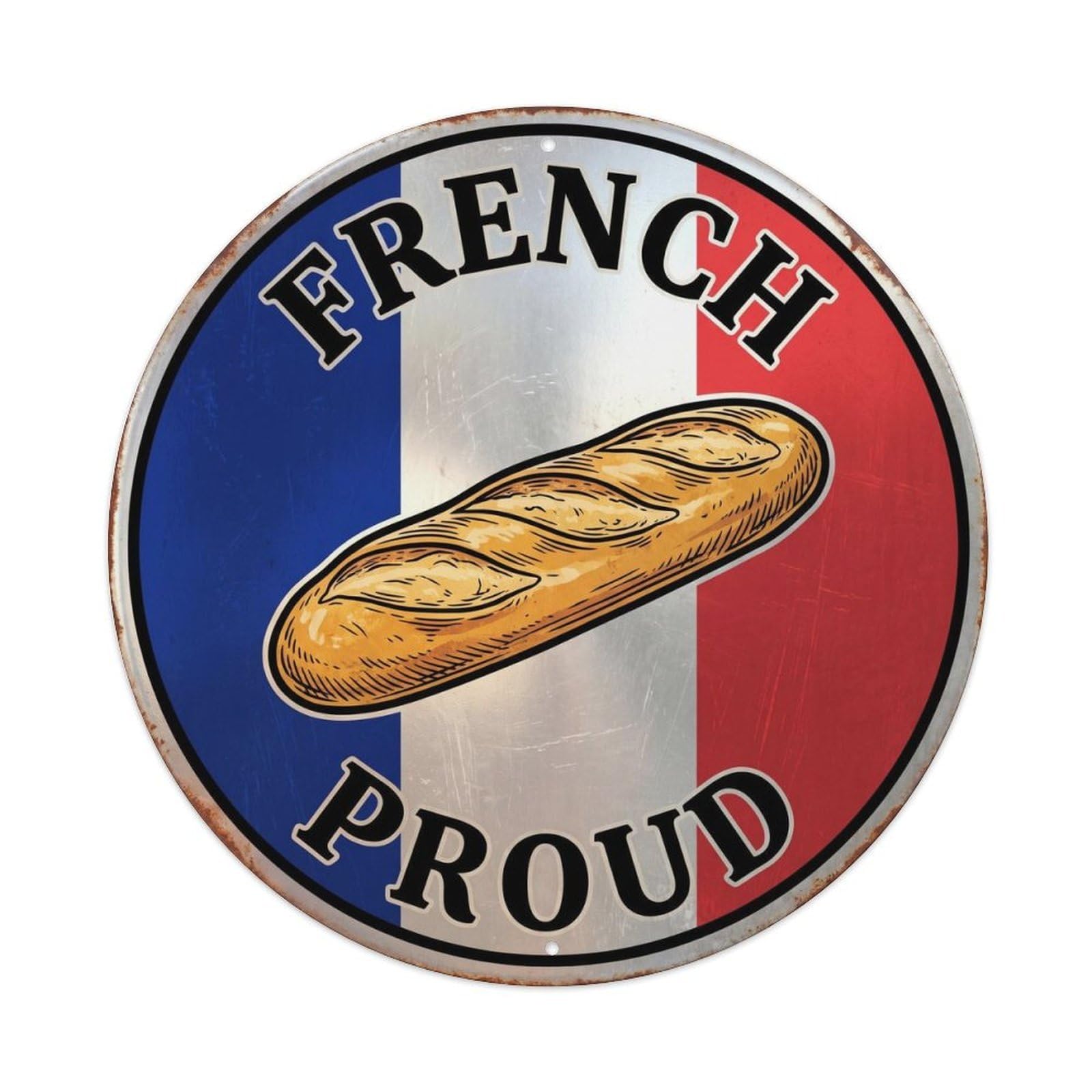 Olhnbad Style French Proud Baguette Cuisine Heritage Emblem Metal Tin Sign