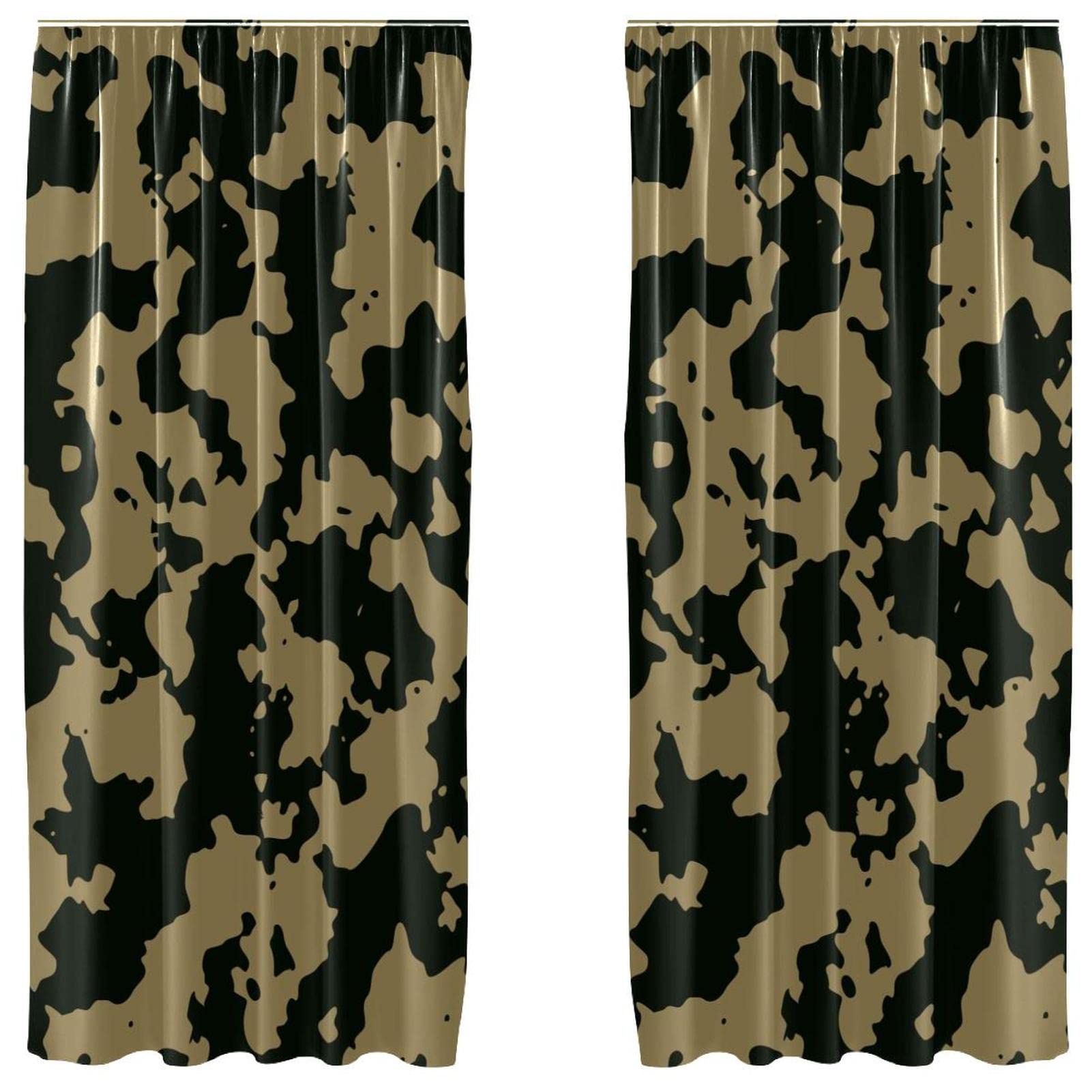 Cortinas opacas baratas de camuflaje retro negro para ventanas de habitación de 55 x 84 pulgadas