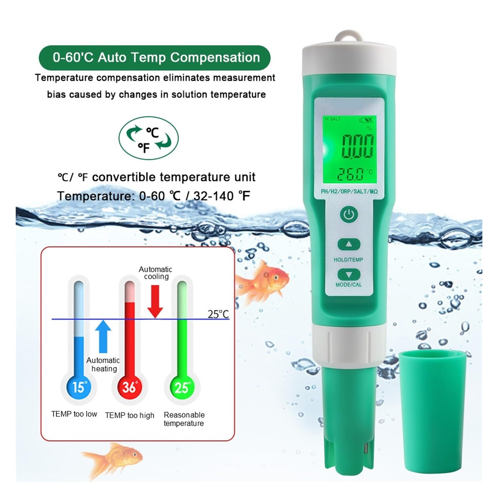 Medidor Agua Medidor De PH Tds Tester Digital ORP EC Salinity H2 SG SPA Acuario Herramienta Prueba Agua Solución Fertilizante Resistividad Instrumentos Multiusos Preciso Fácil