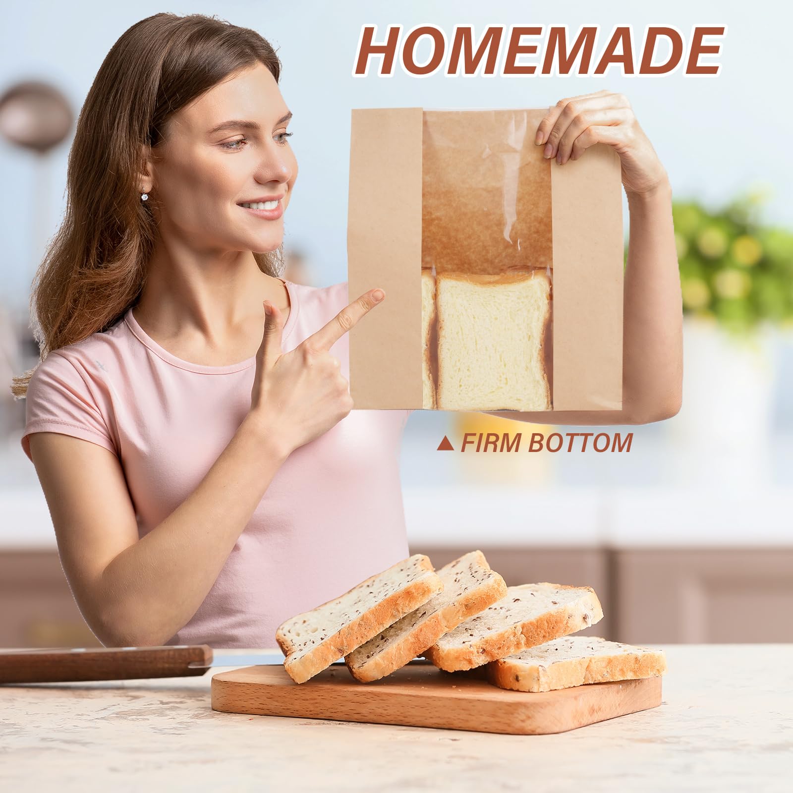 30 bolsas de pan de papel para hacer en casa, bolsas de pan de masa madre y bolsa de papel para panadería con ventana para almacenamiento de envases de alimentos horneados, paquete de desayuno y 4