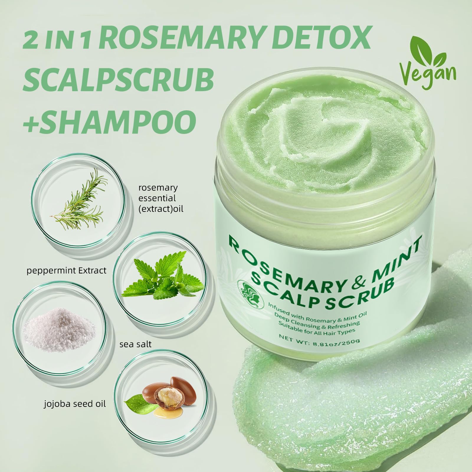 Rosemary Scalp Scrub,Deep Cleansing & Exfoliating Scalp Treatment for Dandruff & Oily Scalp - Image 2