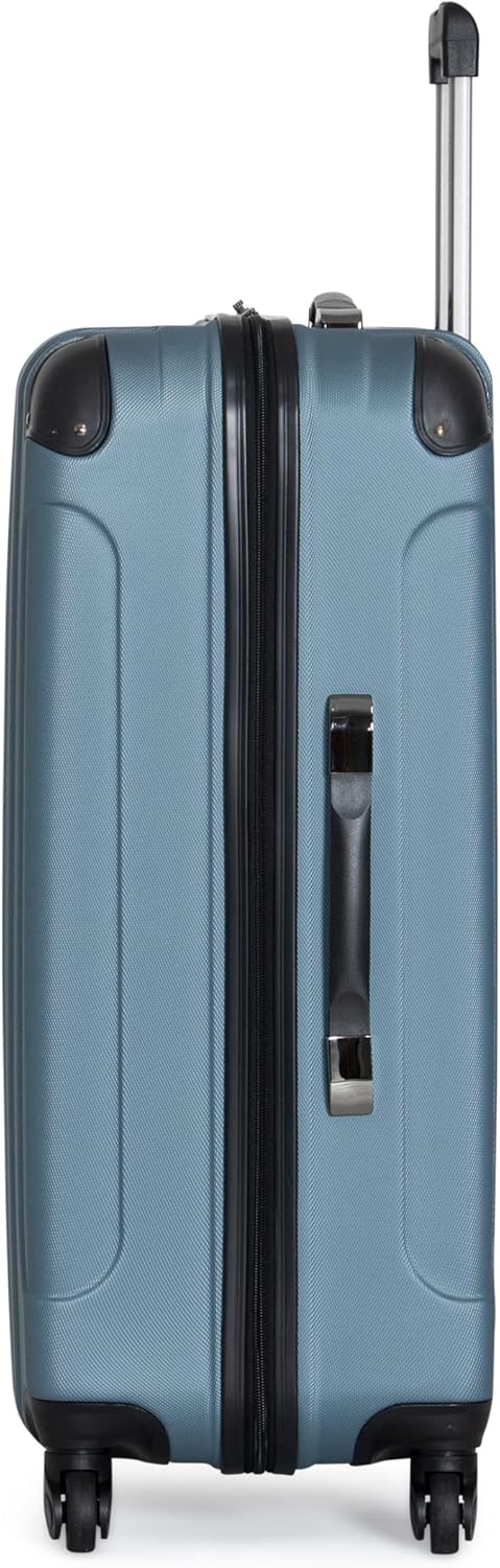 review KENNETH COLE Out Of Bounds Lightweight Durable Hardshell 4-Wheel Spinner Cabin Size Travel Suitcase, Granite Blue, 28-Inch Checked