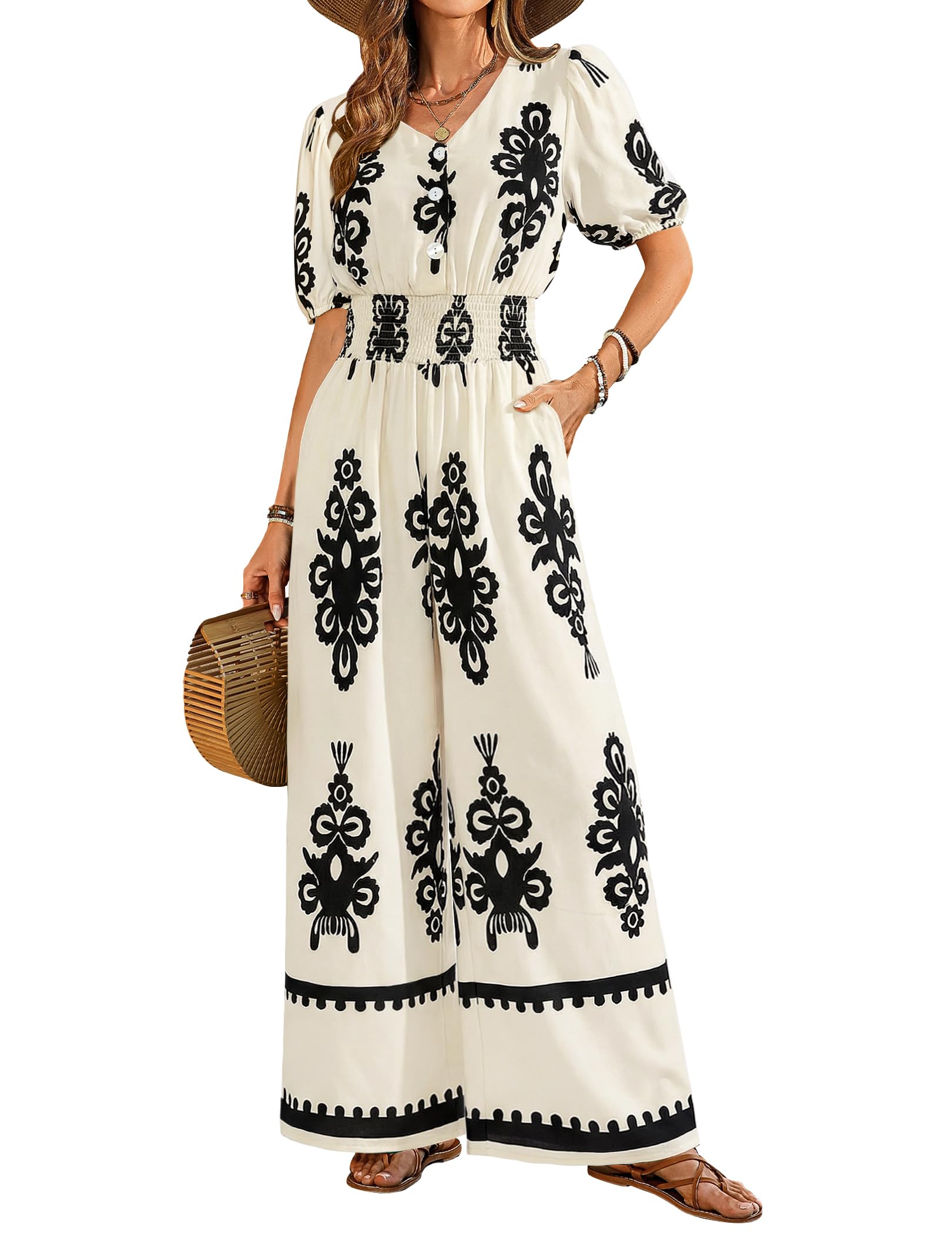 lookboho Womens Jumpsuits Short Sleeve V Neck Dressy Casual Wide Leg Pants Romper 2026 Summer One Piece Outfits-picture-35
