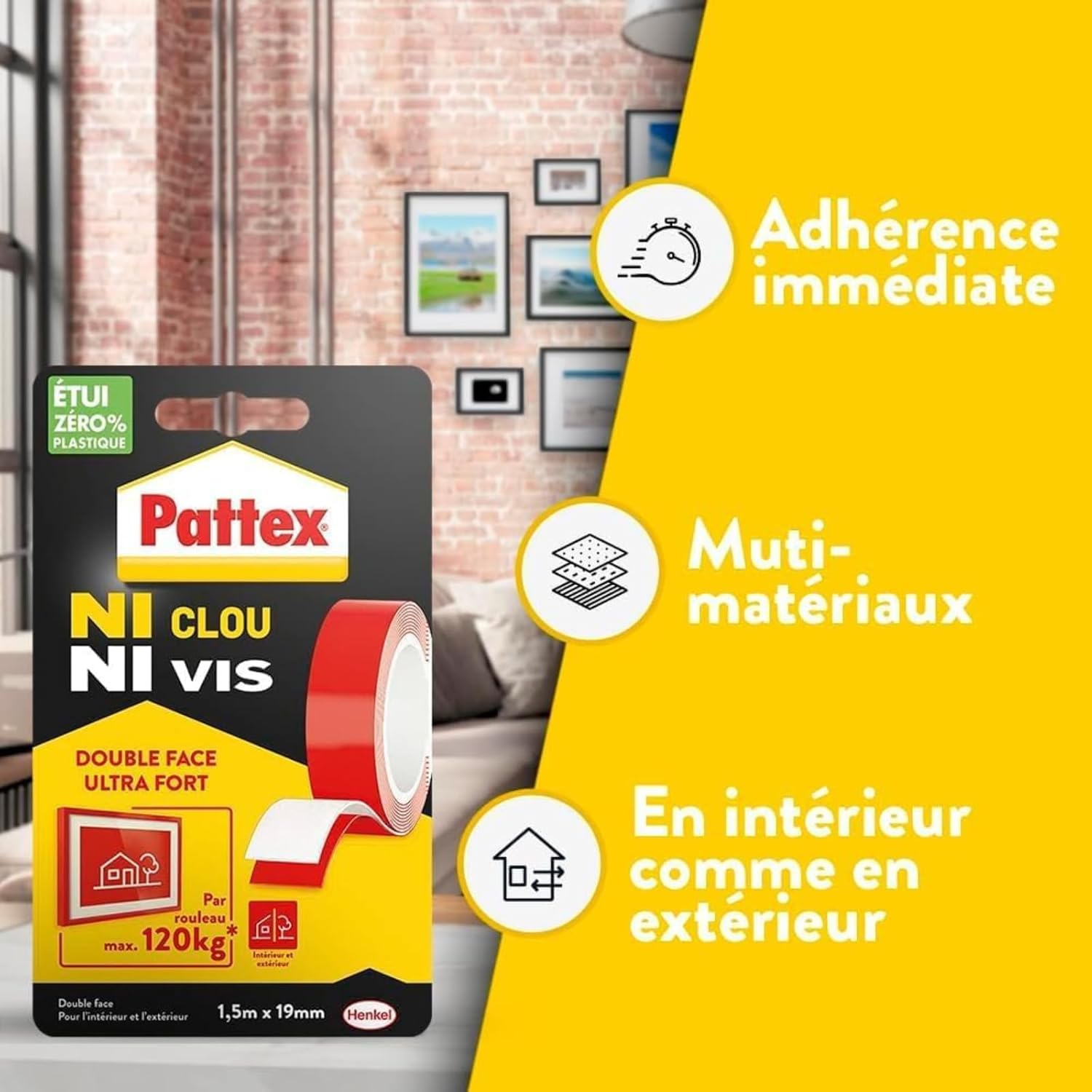 Pattex Ni Clou Ni Vis - Fixing Adhesive, 120 kg, 19 mm x 1.5 m