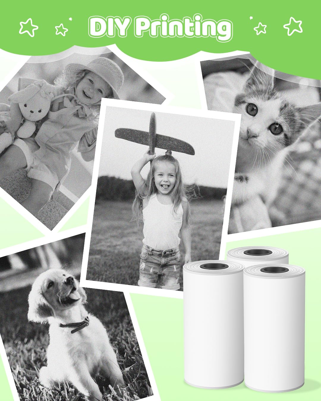 10 Roules de Papier Autocollant Compatibles avec ORGSTA S002/Memoking T02 Q02E/Lovcoyo X6 Mini Imprimante Thermique, Rouleau de Papier 2'' pour Caméras Instantanées Enfants, Multicolore, Sans BPA