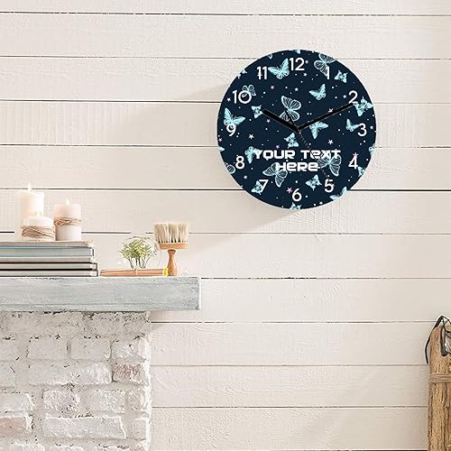 Miniatura 3 de Reloj de pared personalizado con mariposas fácil de leer, relojes rústicos personalizados a pilas, reloj azul silencioso sin tictac, novedad para
