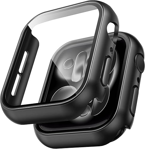 Miniatura 124 de Carcasas Tauri rígida, 2 unidades compatibles con Apple Watch SE Series 6, 5, 4, vidrio templado de dureza 9H integrado, delgada, a prueba