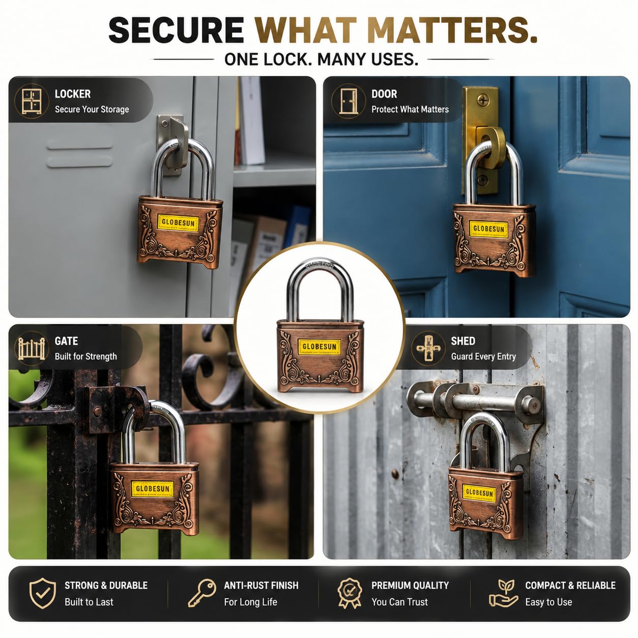 Vintage 50mm Copper Bronze Padlock with 4 Keys, Antique Design — Amazon image 5