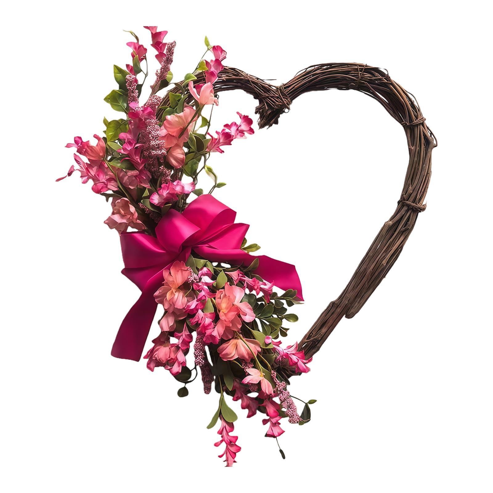ordinarYone Valentine's Day Wreath Heart Shaped Artificial Rose Wreath for Front Door Wall Wedding Anniversary Festival Decoration