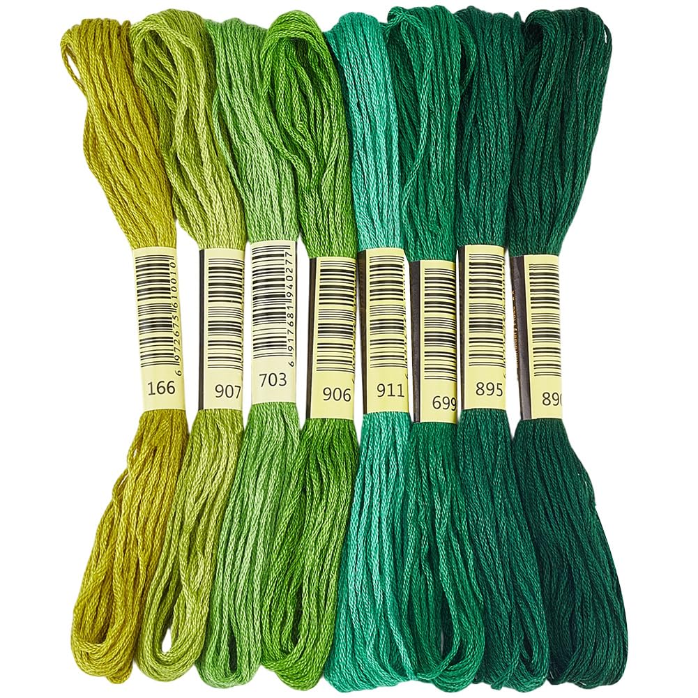 1 Box 65.6 Yards 8 Skeins 6 Strand Green Cotton Friendship Bracelet String Variegated Yarn Embroidery Assorted Bulk Thread Gradient Cross Stitch Floss Set for Sewing Making Crochet Knitting