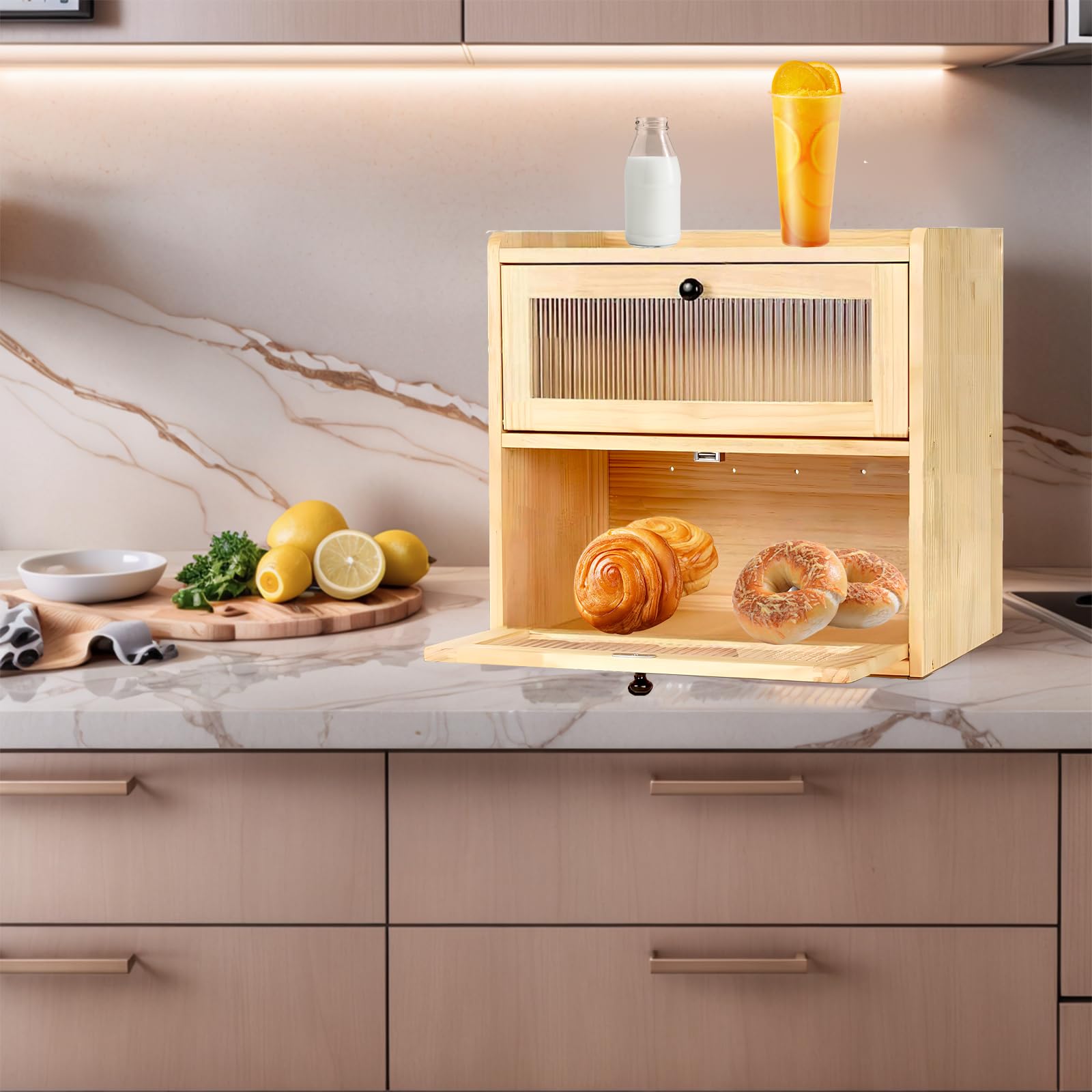 Txmyxgs BoîTe à Pain à 2 éTages, Grande Boîte à Pain Avec Fenêtre