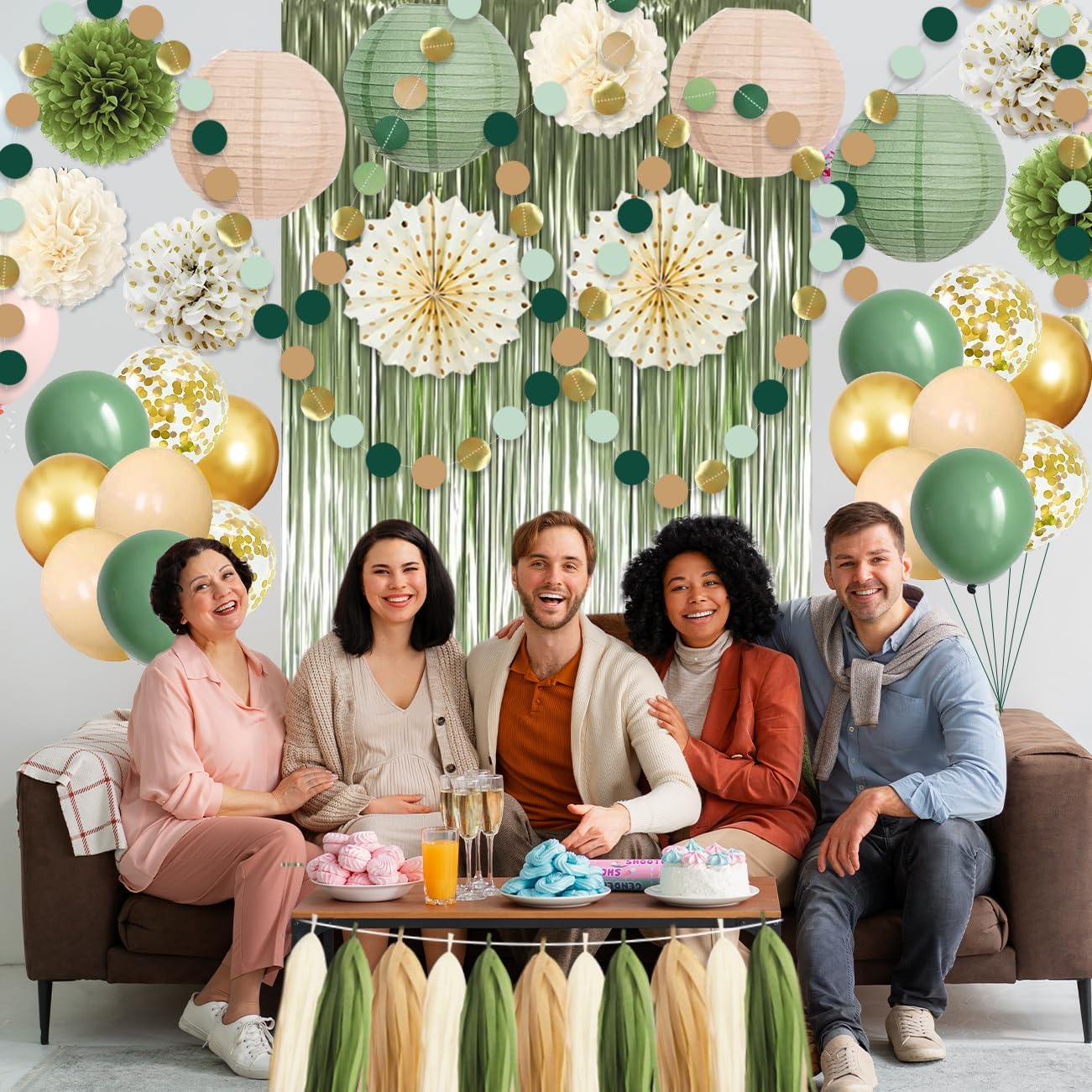 Decoraciones De Baby Shower Verde Salvia Y Dorado Oh Baby
