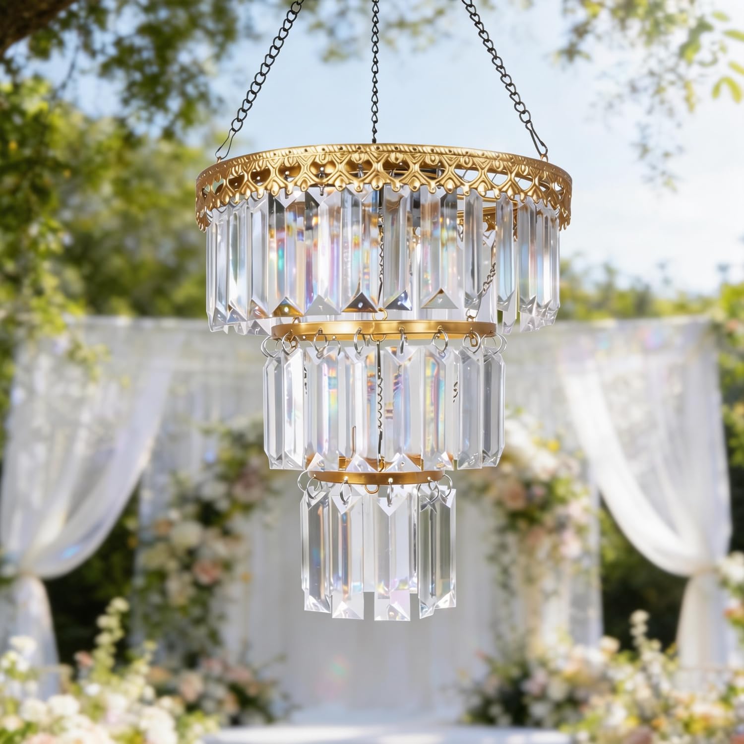 Photo 1 of HUYIENO Solar Hanging Crystal Chandelier Outdoor Garden Light
