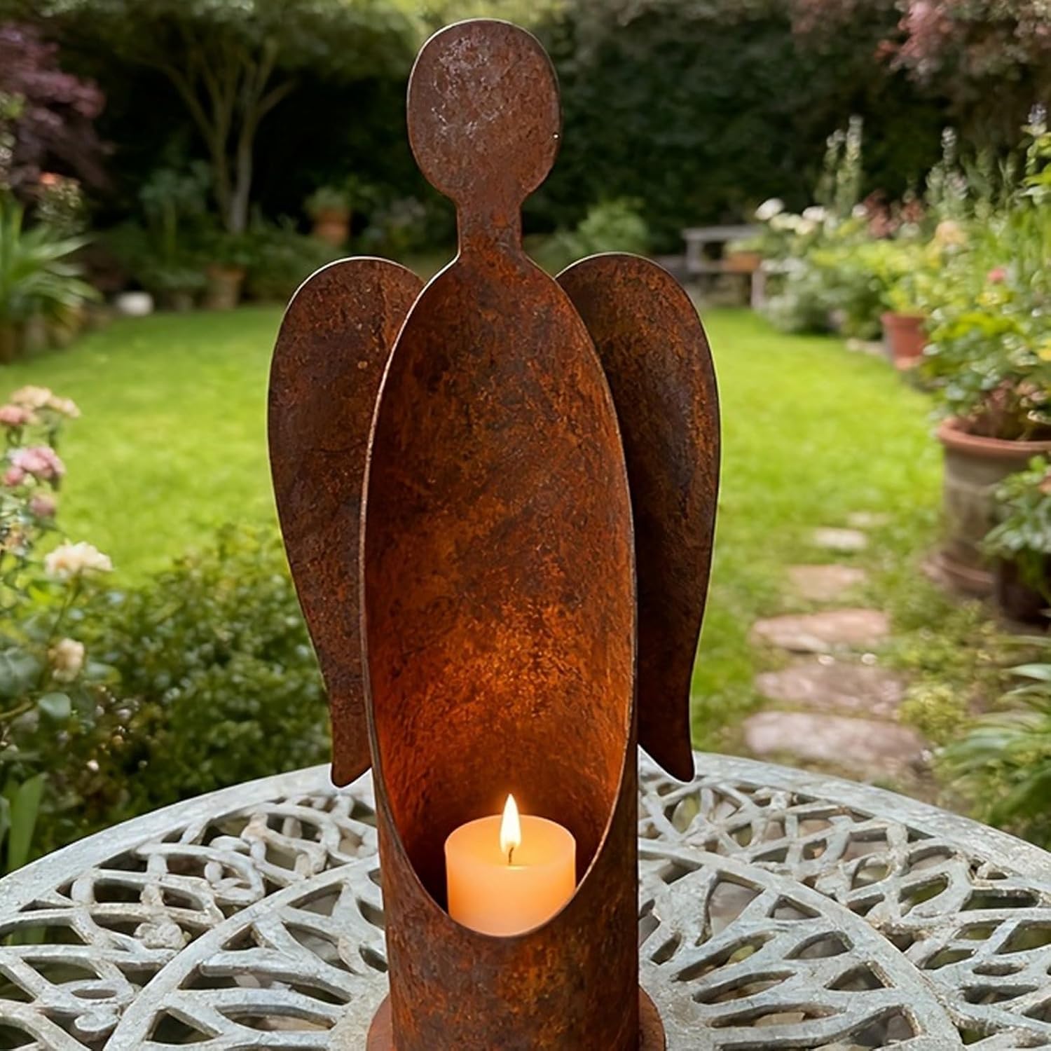 Wind Resistant Candle Holder Outdoor Gardens Metal Decoration Rustproof Romantic Lighting Decoration Yard Accessories Angel Sculpture Yard