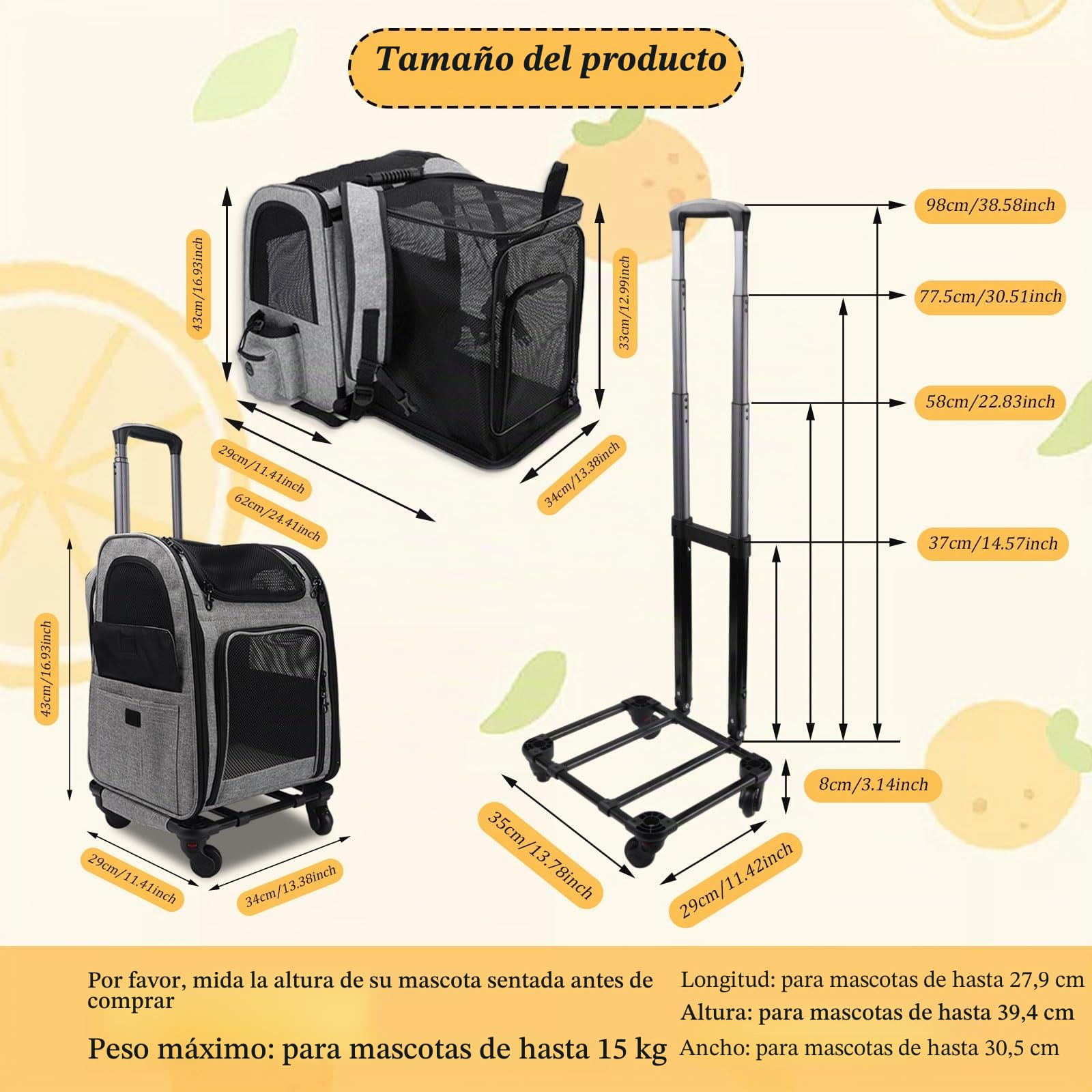 mumisuto Transportin Gato con Ruedas y Varilla Telescópica, Carga Máxima 15 kg, Expandible Transportin Perro con Arnés Interno, para Viajar en Tren/Automóvil/Restaurante/Avión