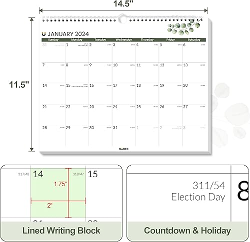 Miniatura 3 de SUNEE Calendario 2024-21 meses (vegetación), ahora hasta junio de 2025, 14.5 x 11.5 pulgadas, calendario de pared y escritorio para colgar
