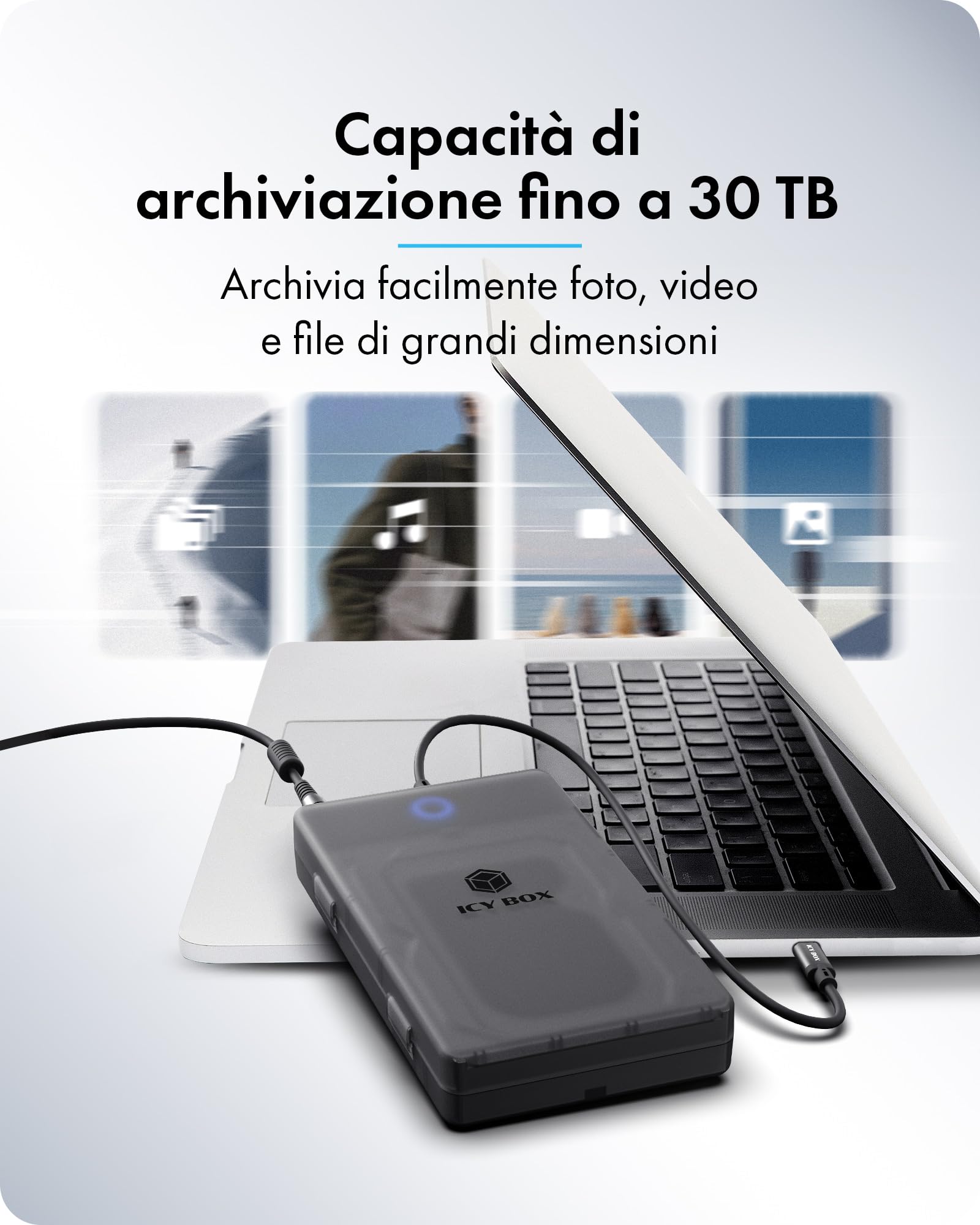 ICY BOX Spade Base 388 (case SATA 2,5"/3,5"), USB 3.2 Gen 1 Type-C, fino a 5 Gbit/s, UASP, Plug & Play, senza attrezzi, LED, fino a 30 TB, IB-388-CU3