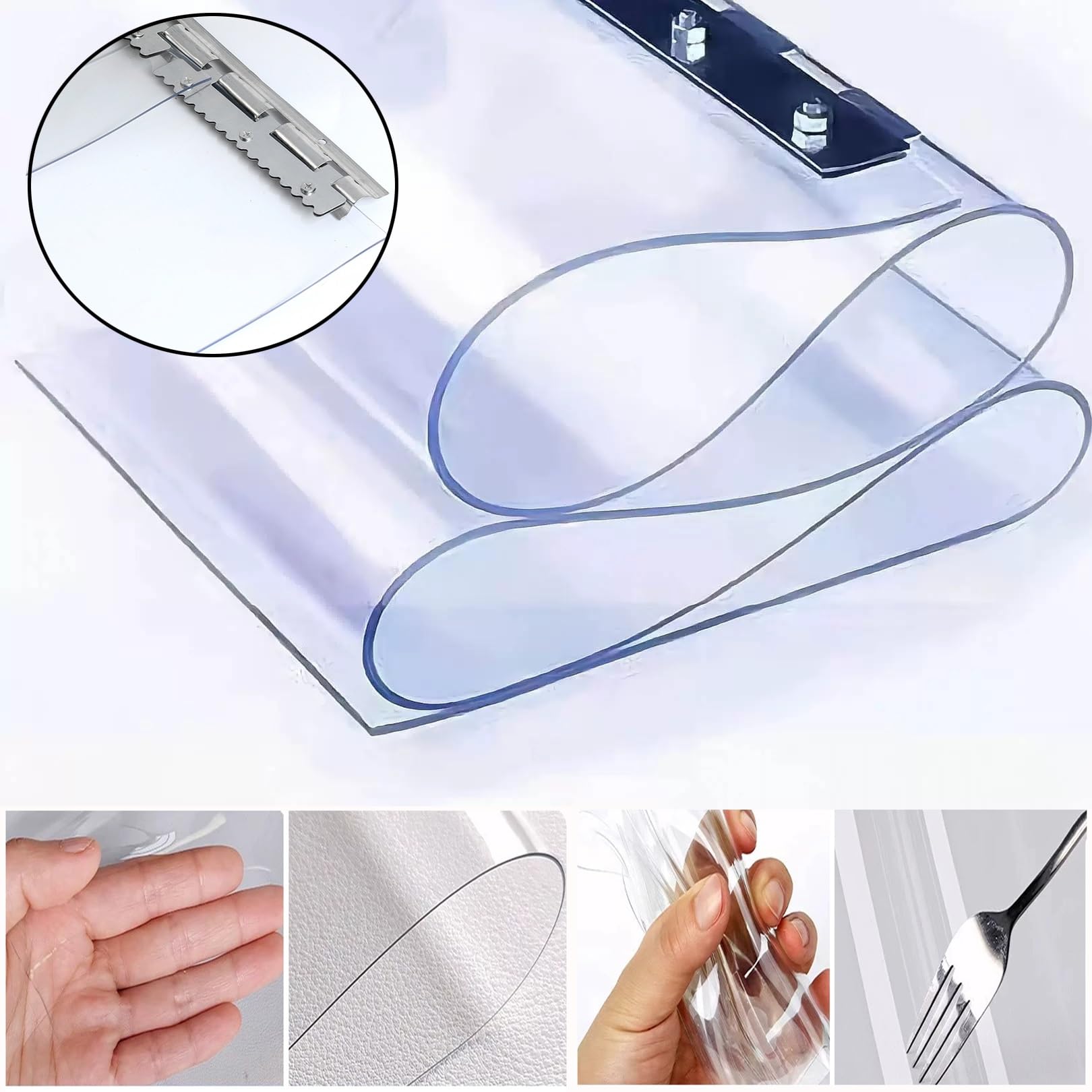 Rideau À Lanières Transparentes en PVC 1,5mm/0,6" Rideaux de Porte Imperméables et Coupe-Vent Vinyle pour Garage, Cloisonnement, Local Animaux(W0.75xH2.1m)