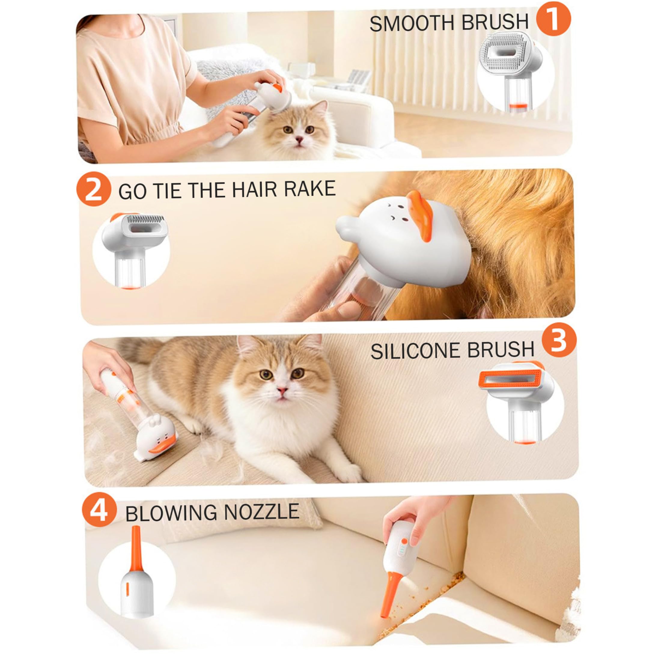 Spazzola per aspirapolvere per animali domestici, spazzola per aspirapolvere wireless 4 in 1, bianca