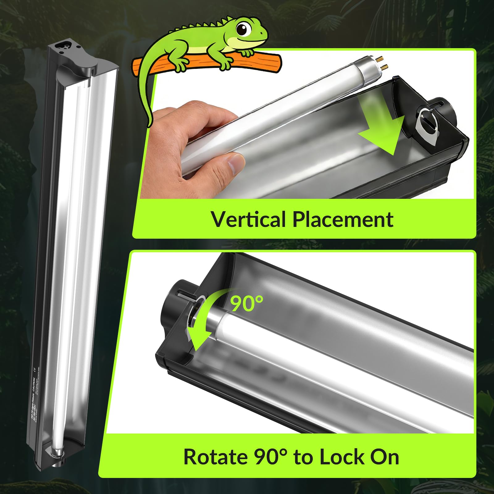 GlowUp 22inch 24W T5 5.0 UVB Light for Reptiles Light Fixture Combo Kit Reptile Lamp Tube Terrarium Hood UVB Light for Bearded Dragon Rainforest Dwelling Reptiles, Chameleons, Iguanas, Turtles - image 7