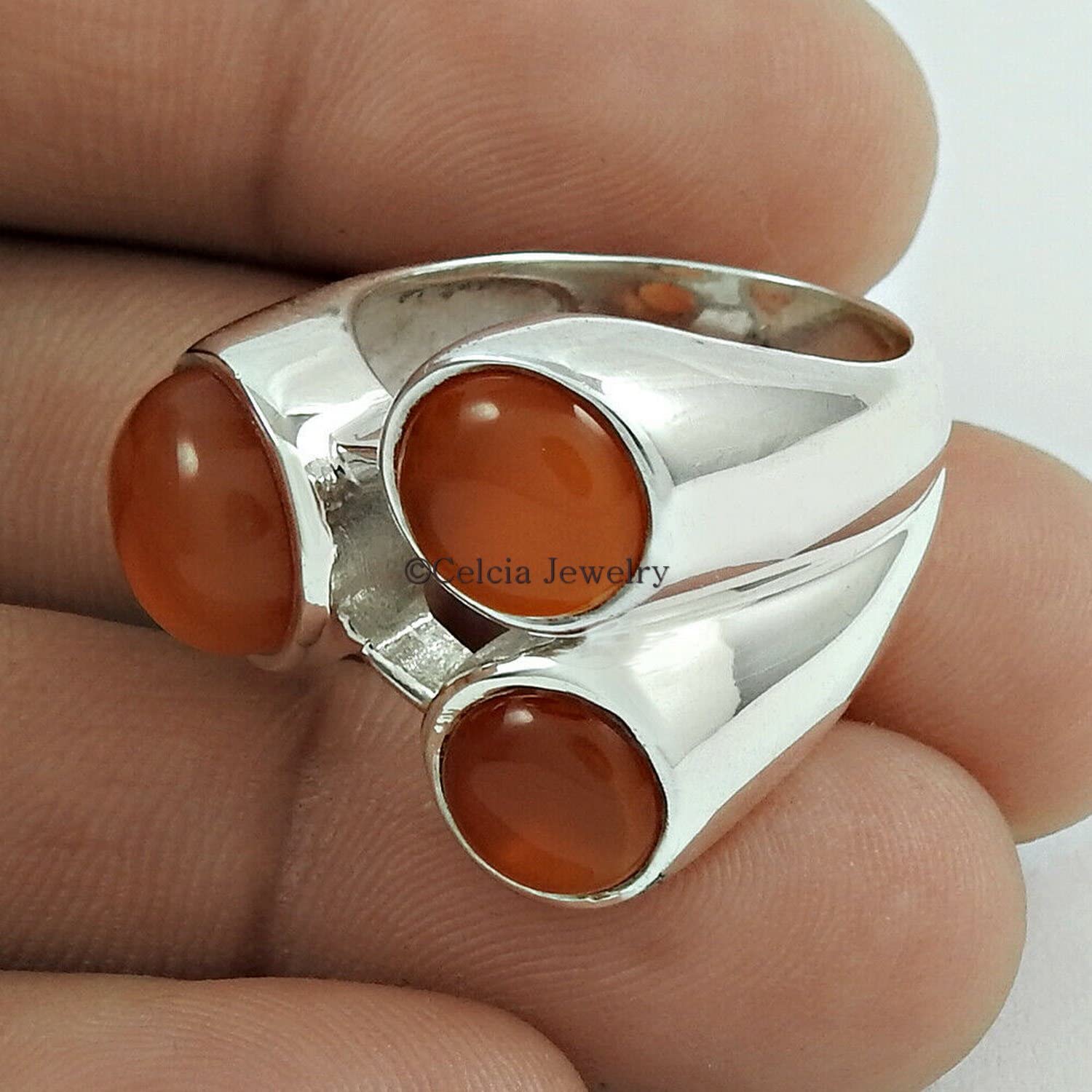 Anello impilabile fatto a mano in corniola genuina, anello rotondo multipietra, anello nuziale, anello antico elegante, anello fantasia, anello Boho, anello esclusivo per regali metafisici (corniola)
