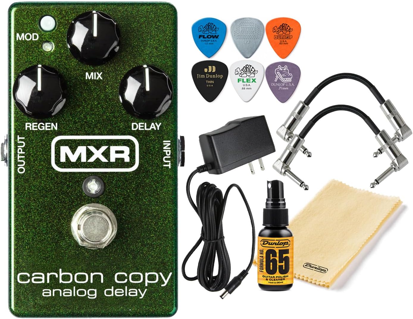 MXR M169 Carbon Copy Analog Delay Electric Guitar Effects Pedal with Tonebird 2- Patch Cable, Dunlop Picks, Tonebird 9V 1500 mA Power Supply, Dunlop Polish, Cloth Bundle