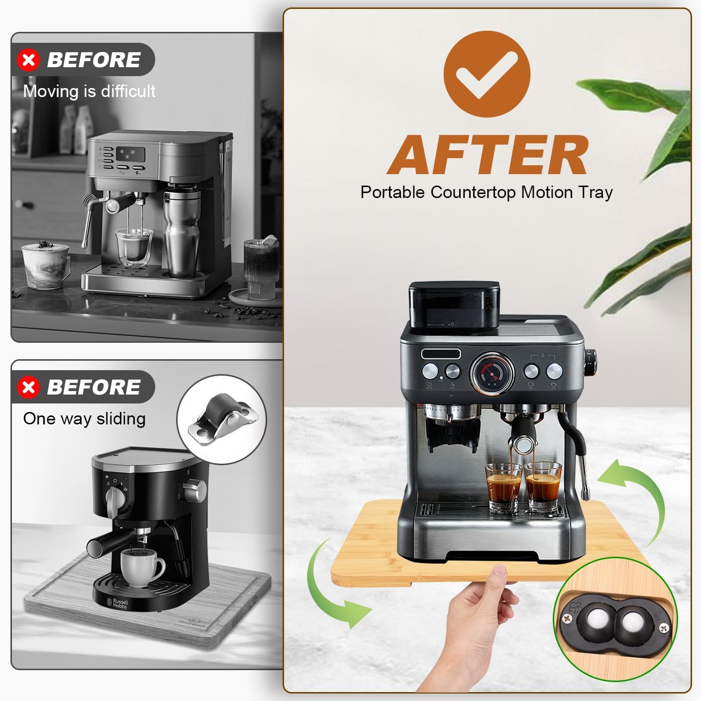 Appliance Slider 360° Rolling Tray for Coffee Maker,Bamboo Countertop Sliding Tray for Kitchen Appliances Espresso Machine Accessories Coffee Pot Counter Sliders Mat with Wheels (15.7"×13")Wood Color