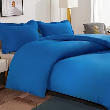 Duvet Cover Queen Size - Soft Microfiber Queen Duvet Cover Set, 3 Pieces, 1 Duvet Cover 90x90 Inches with Zipper Closure and 2 Pillow Shams, Comforter Not Included, Royal Blue