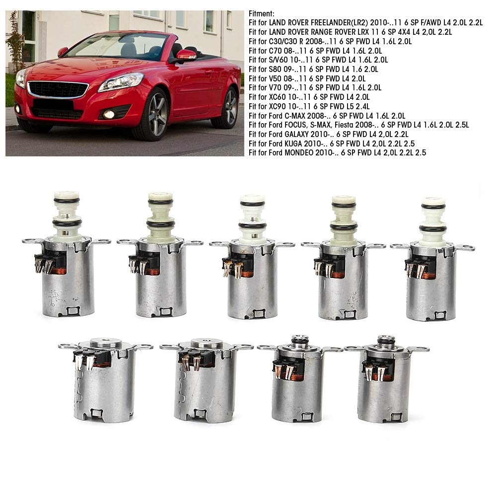 Qiilu 9-teiliges Getriebemagnetventil, 6-Gang MPS6 6DCT450 Getriebemagnetkit Passend für Focus/C-/Galaxy//Mondeo