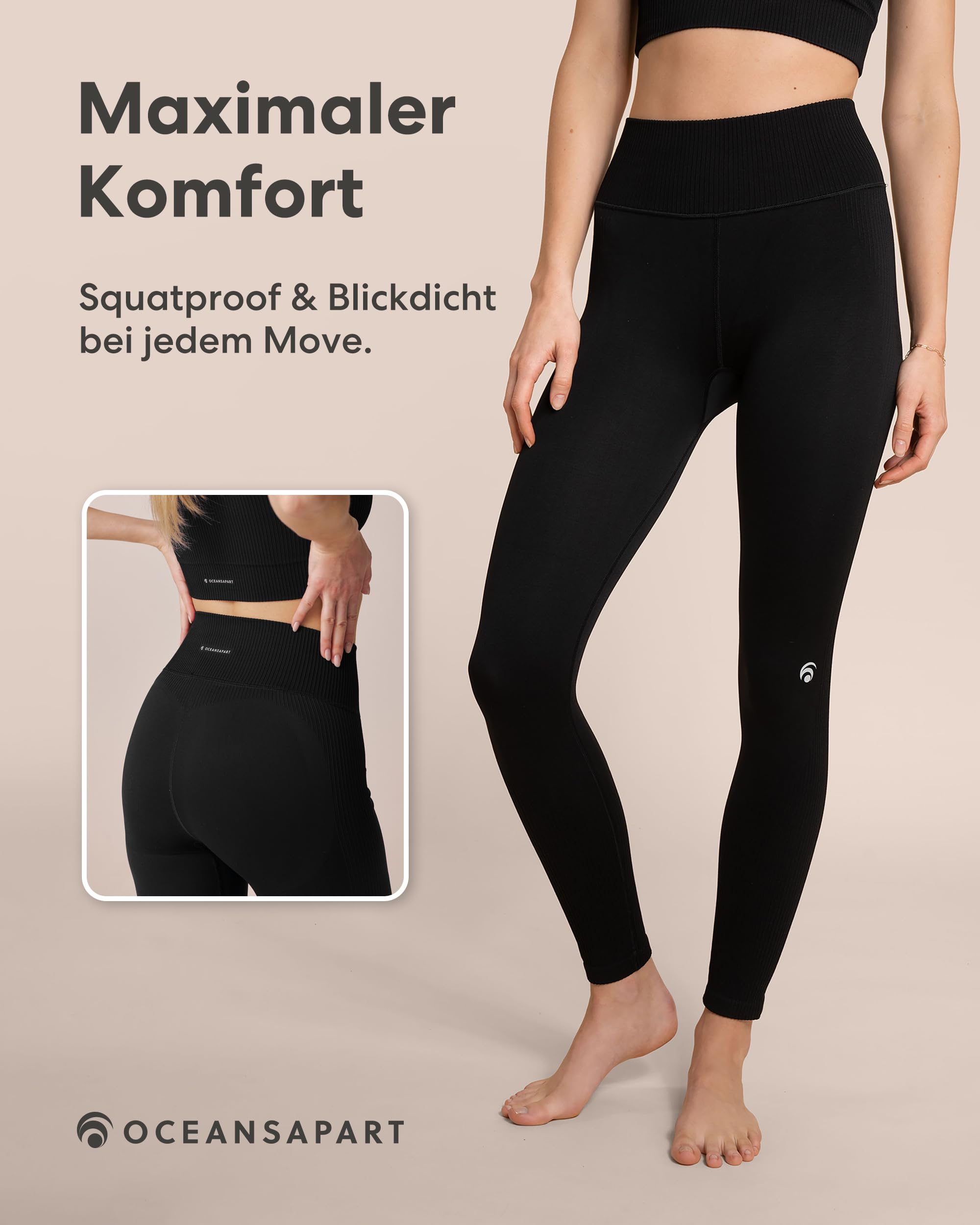 OCEANSAPART Sydney Pant - Sport Leggings Damen High Waist Yoga | Blickdicht & Nahtlos – Schnelltrocknend & Feuchtigkeitsableitend – Push-Up-Effekt für Gym & Fitness