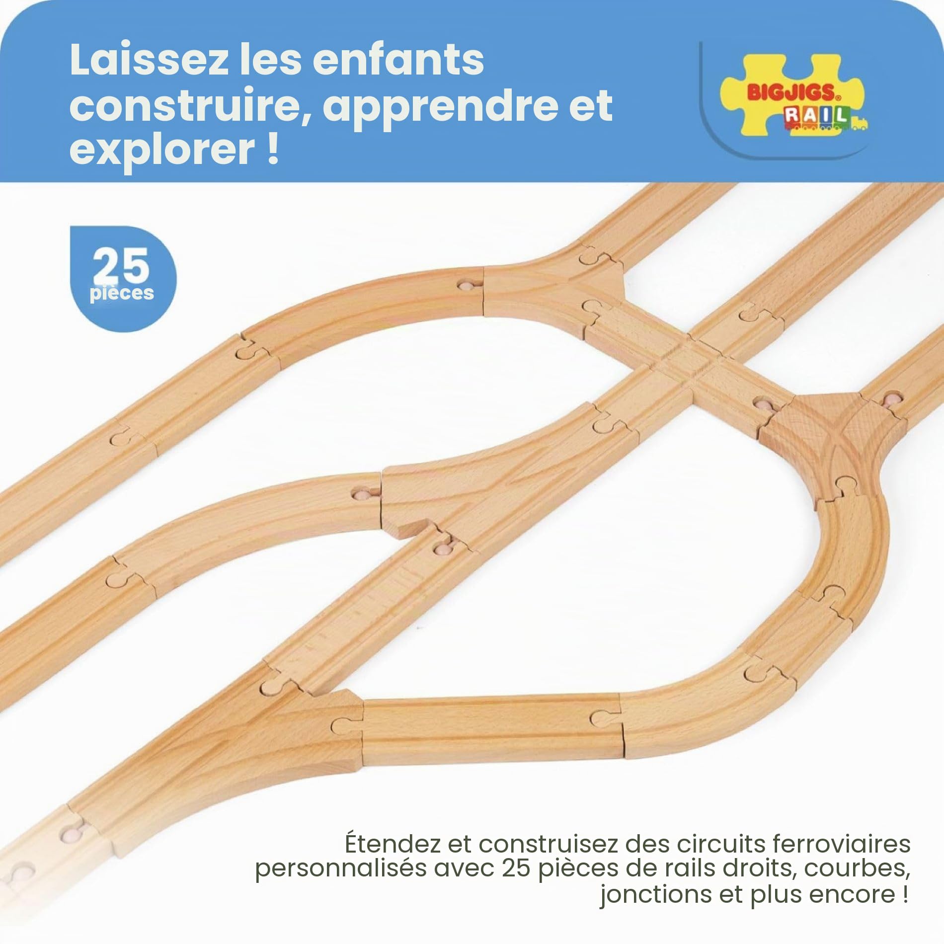 Bigjigs Rail Lot d’Extensions de Rails au Sol