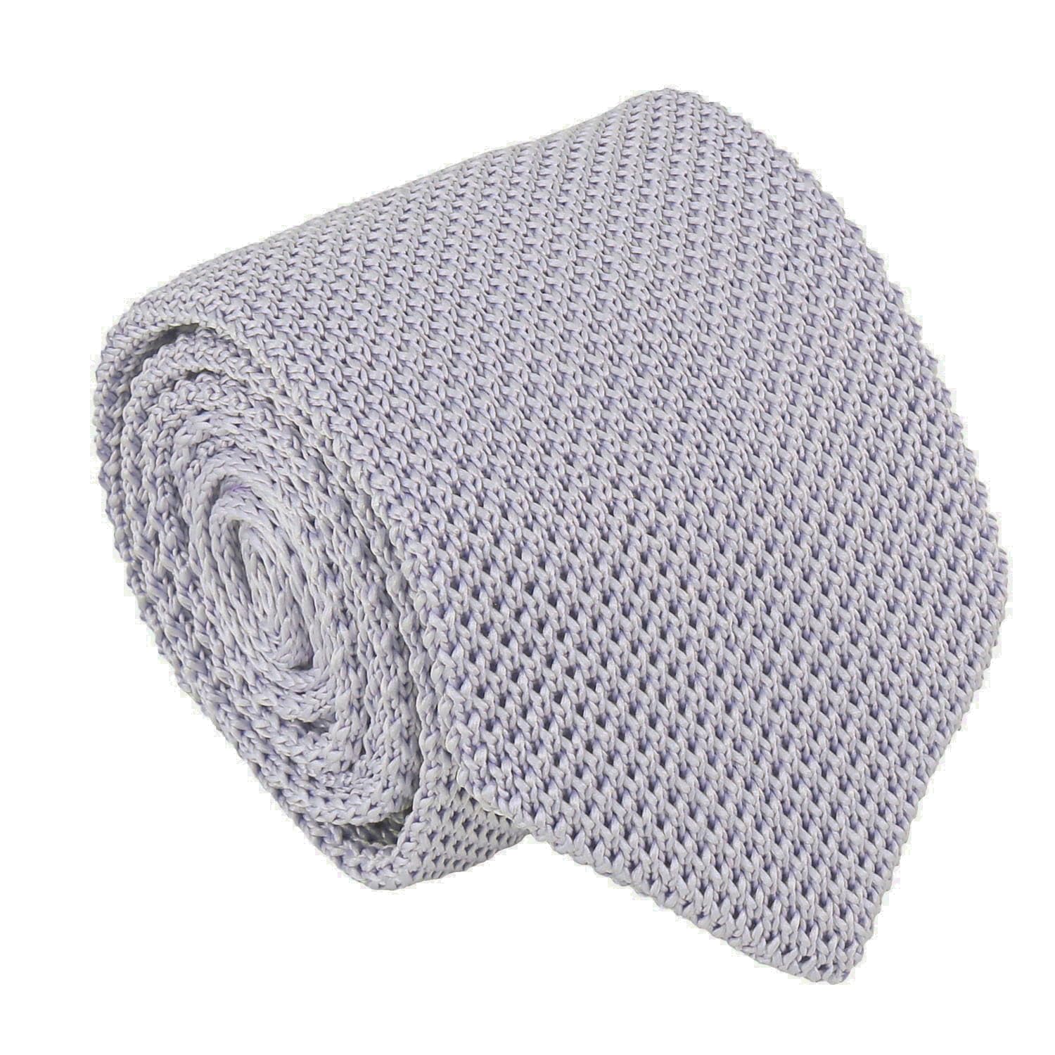 DQT Mens Plain Knitted Tie - 7cm Slim Width Knit Necktie - Wedding, Business & Formal - Silver