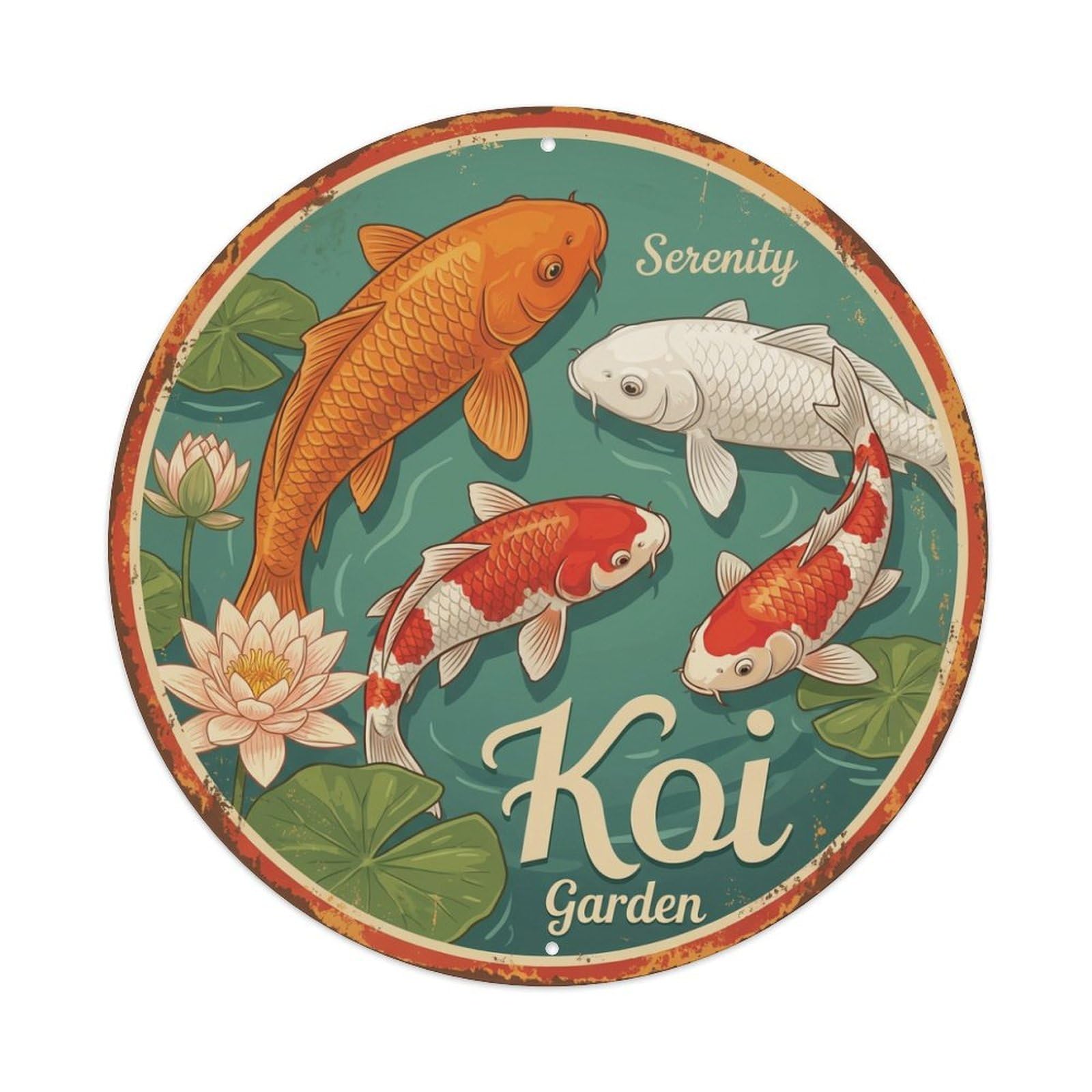 Metal Tin Sign Koi Fish Calm Peaceful Rest Japan Retro
